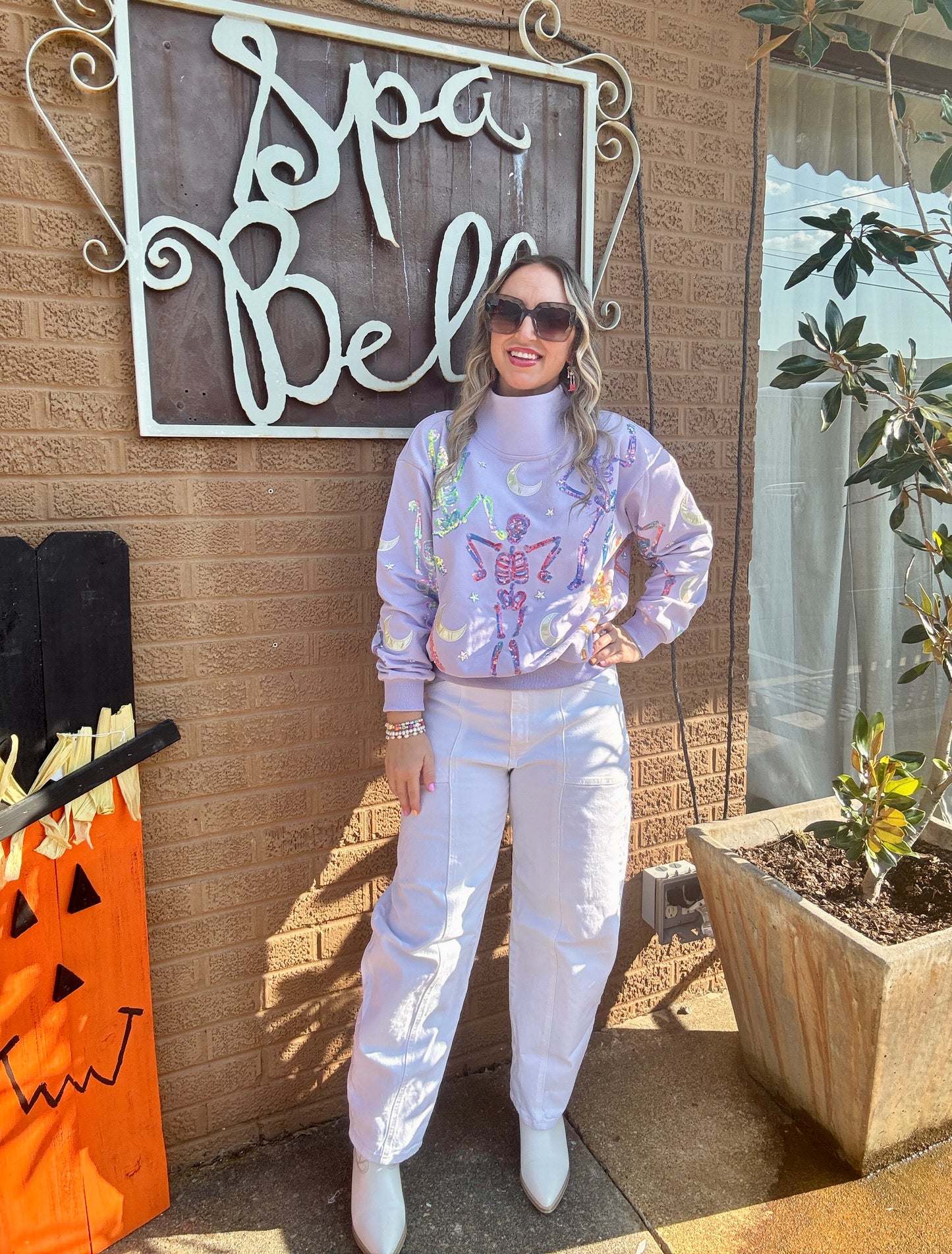 Lavender Dancing Skeletons Mock Neck Sweatshirt
