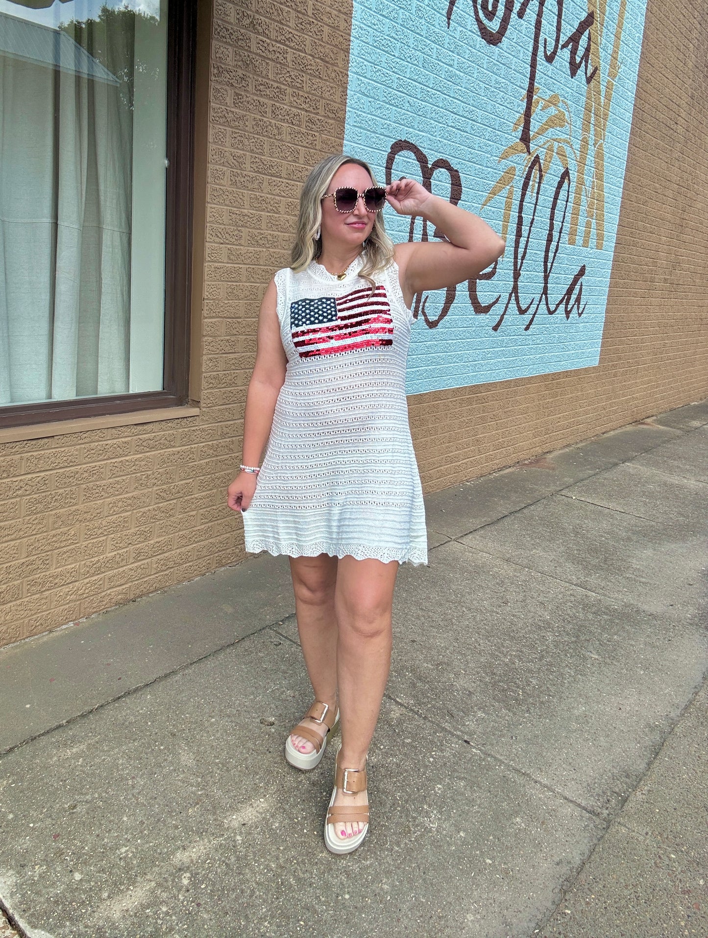 Lace Knit American Flag tank dress/Cover Up