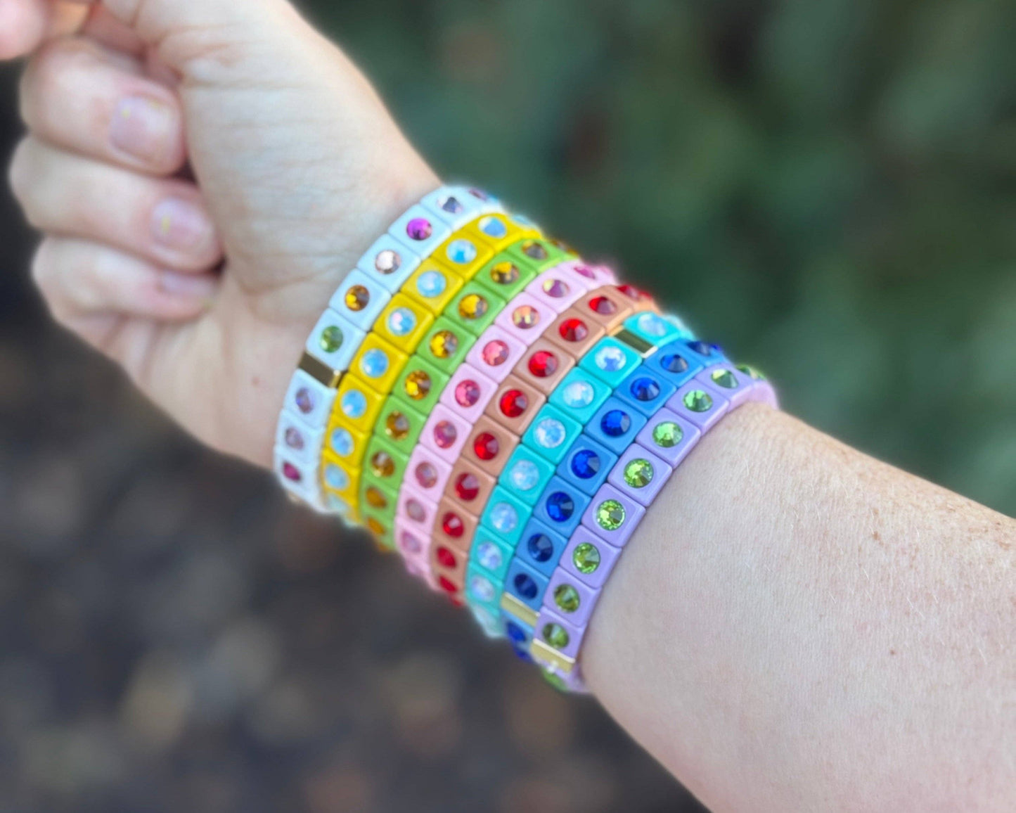 White Rainbow Enamel Stretch Bracelets