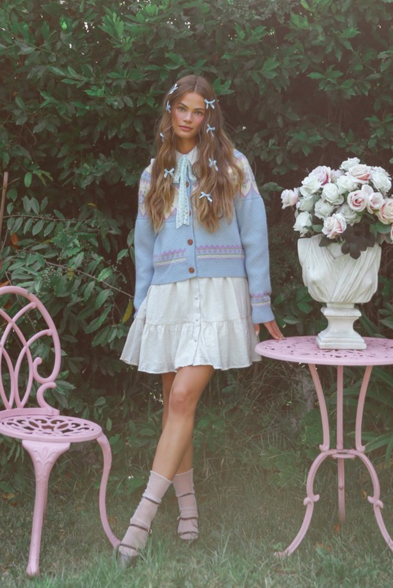 Powder Blue Fair Isle Patterned Cardigan