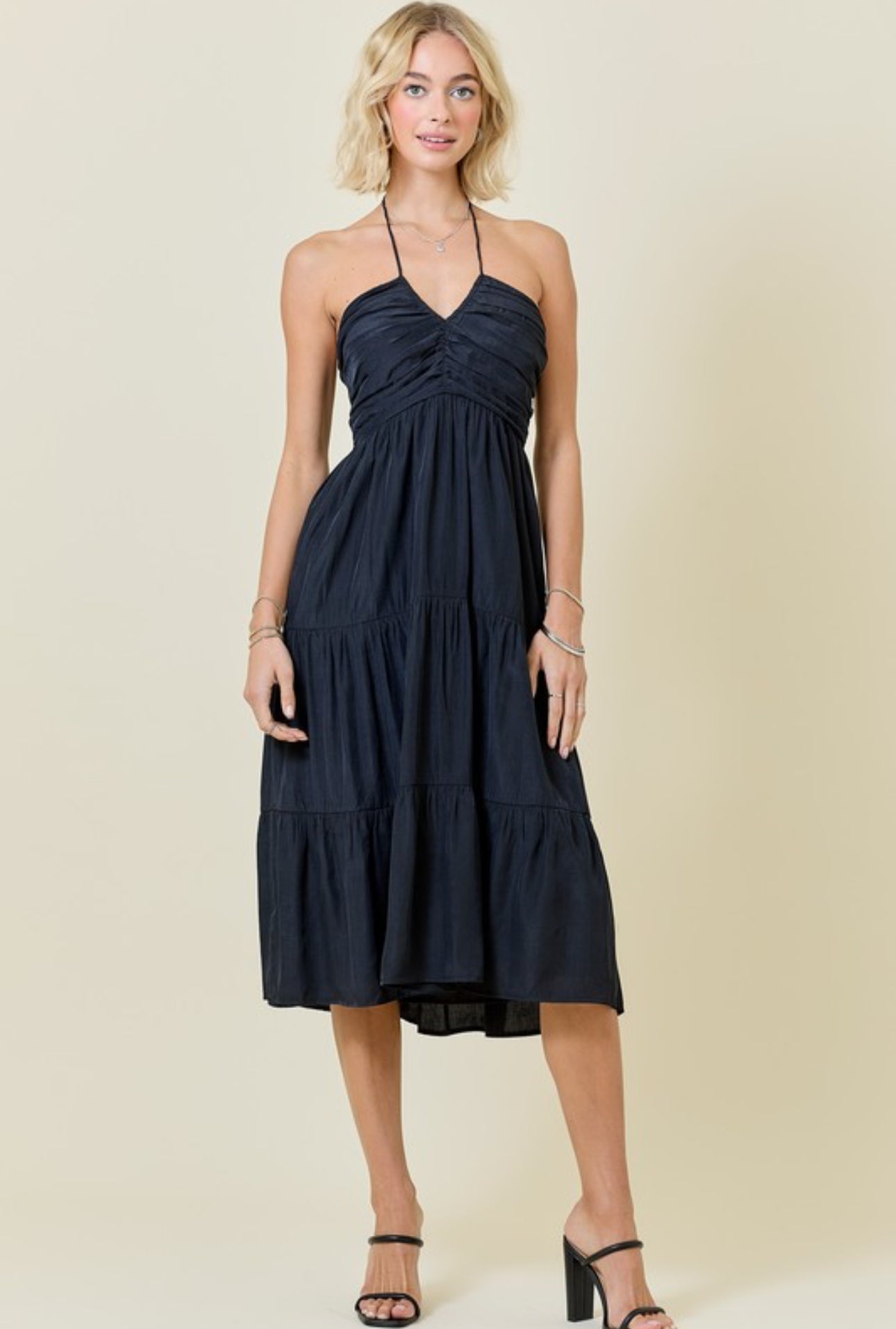 Seaside Noir Notched Midi Dress