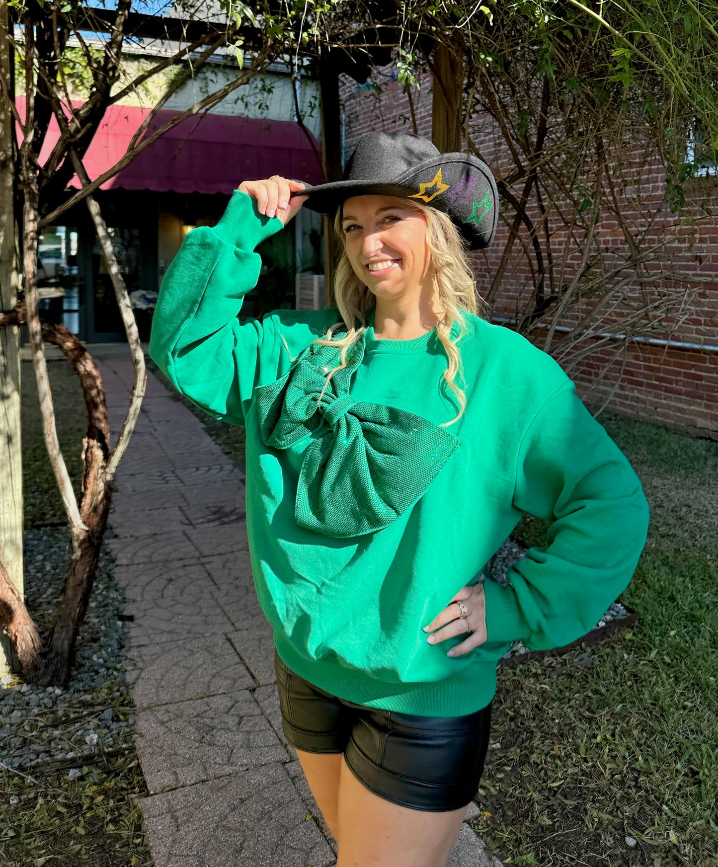 Mardi Gras glitter star cowboy hat in black