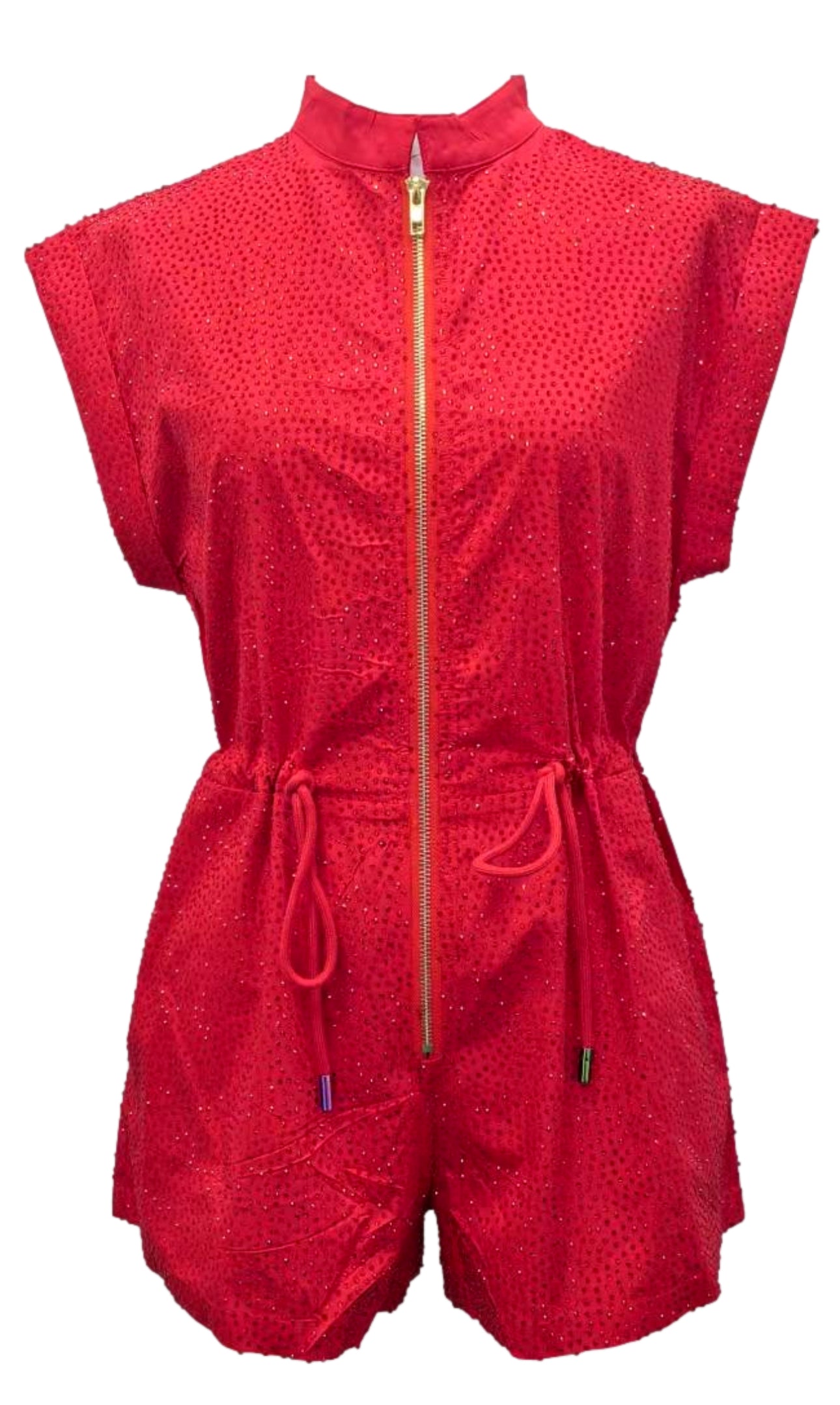 Red QOS Rhinestone Romper