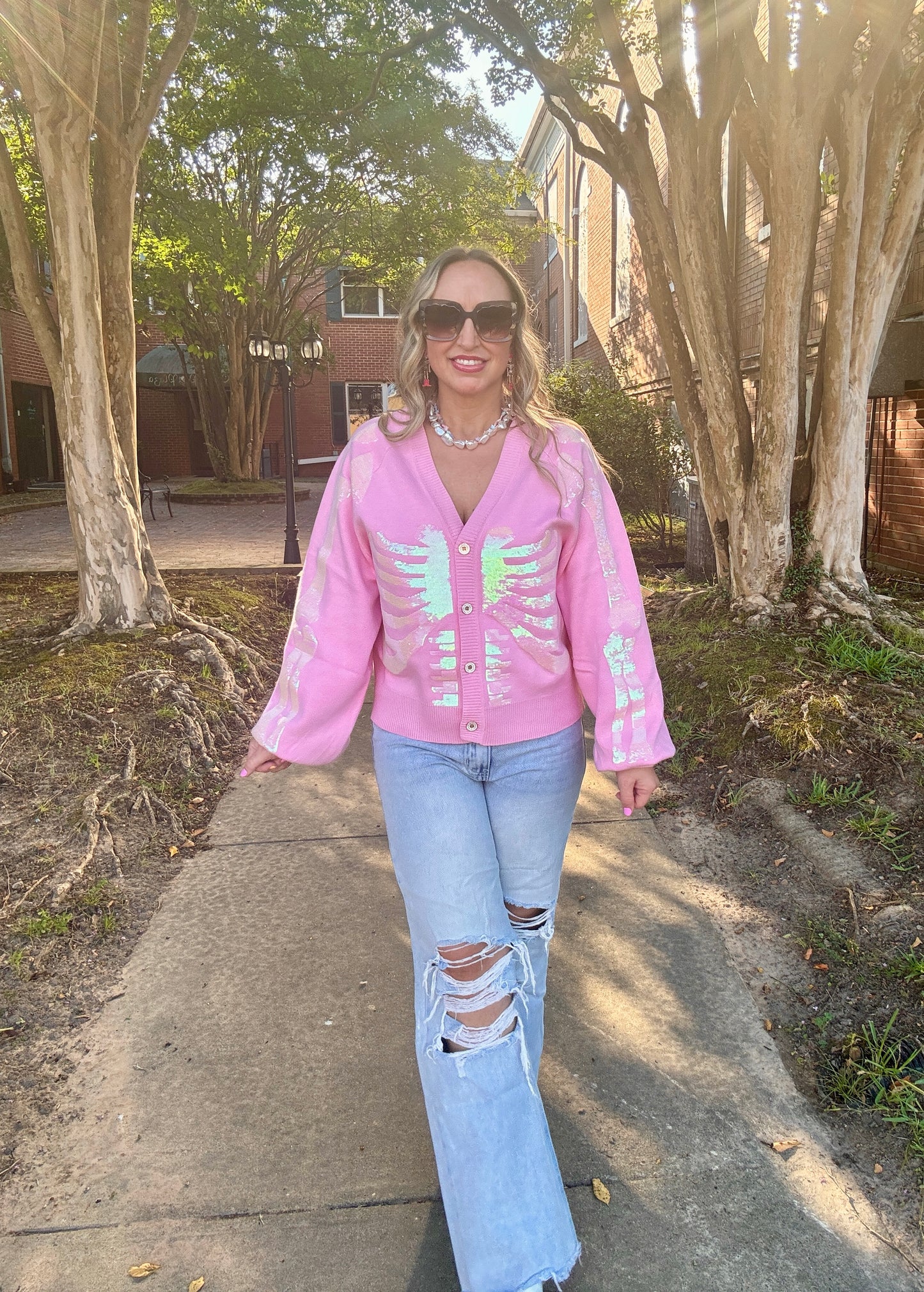 Light Pink Skeleton Cardigan