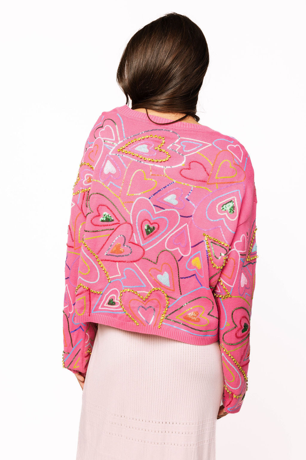 Hot Pink Groovy Heart Tie Sweater