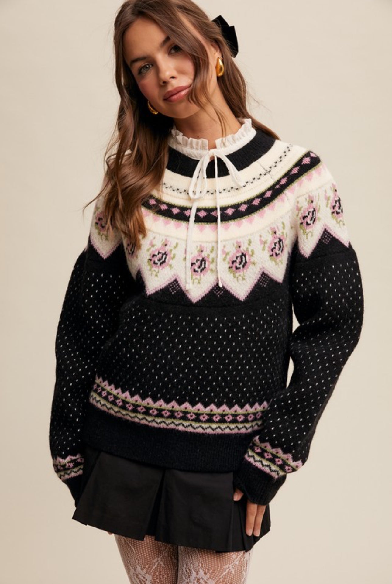 Black Vintage Pattern Crewneck Sweater