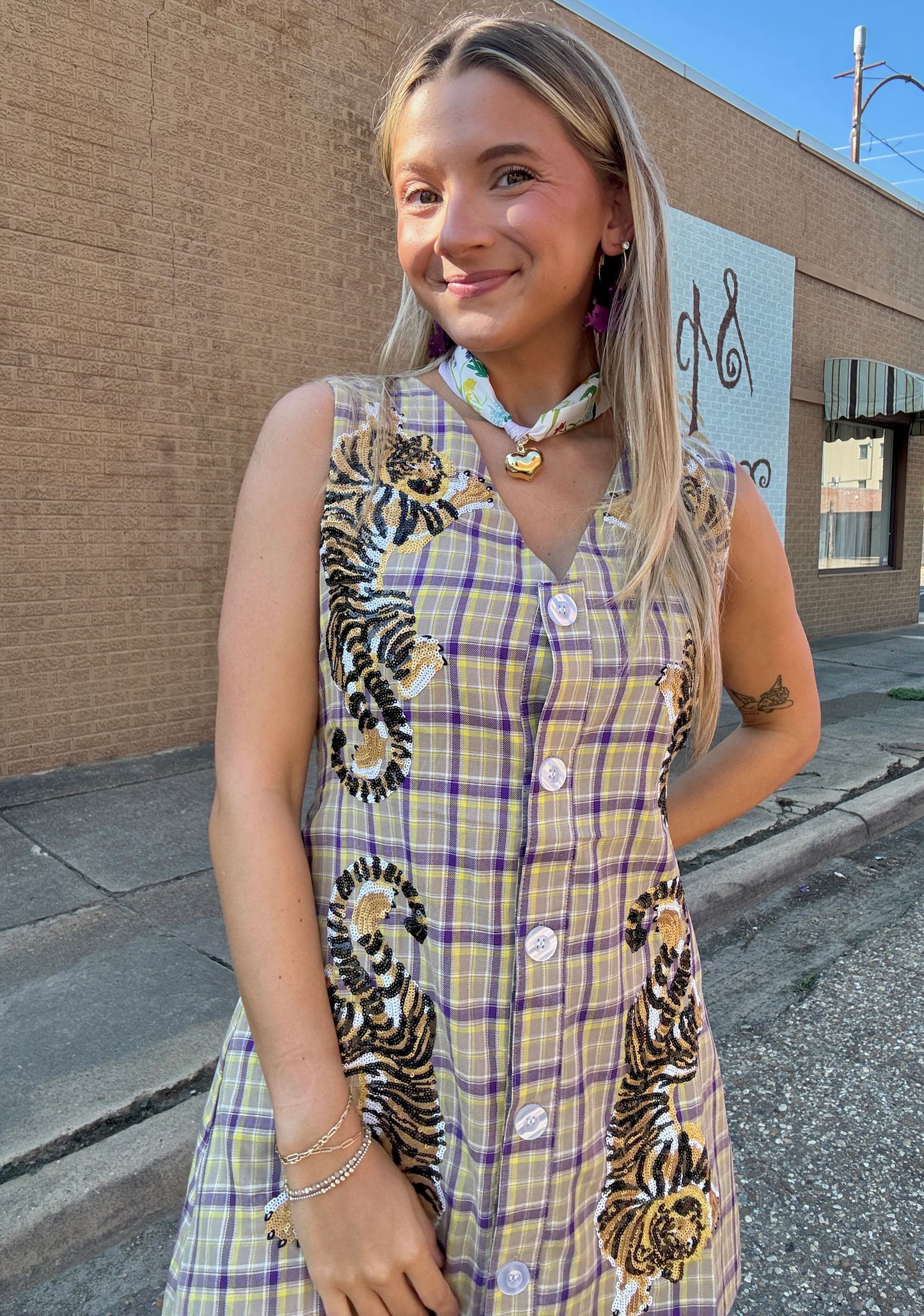 Purple and Yellow Plaid Tiger Dress