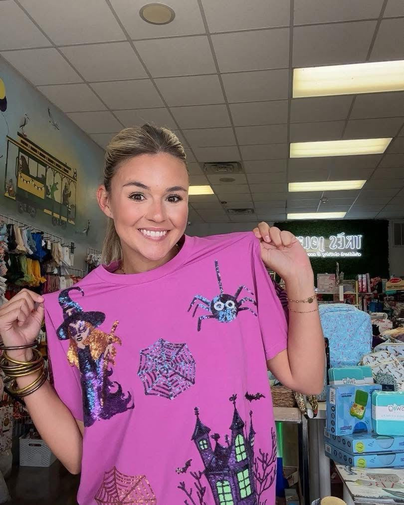 Purple Sparkly Haunted House Tee Preorder