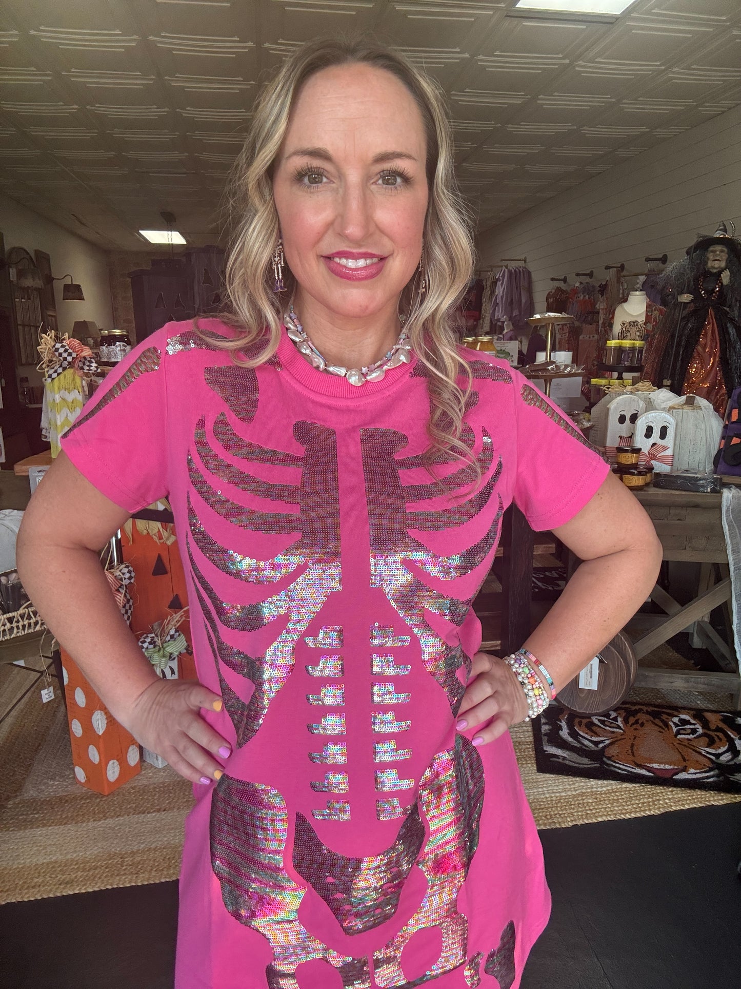 Hot Pink Skeleton Body Dress