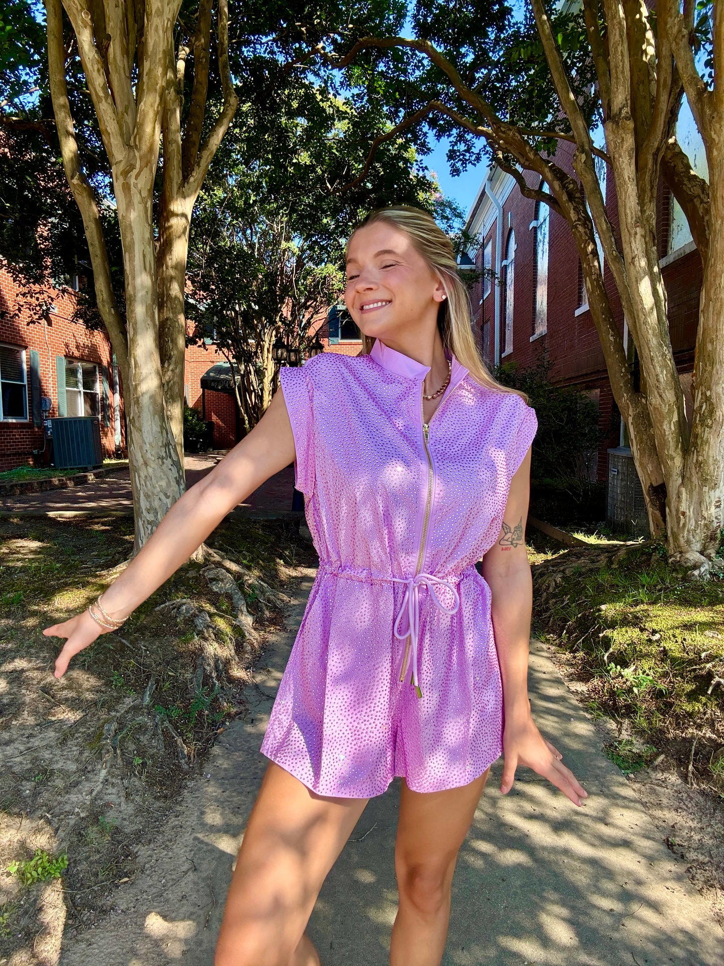Lavender QOS Rhinestone Romper