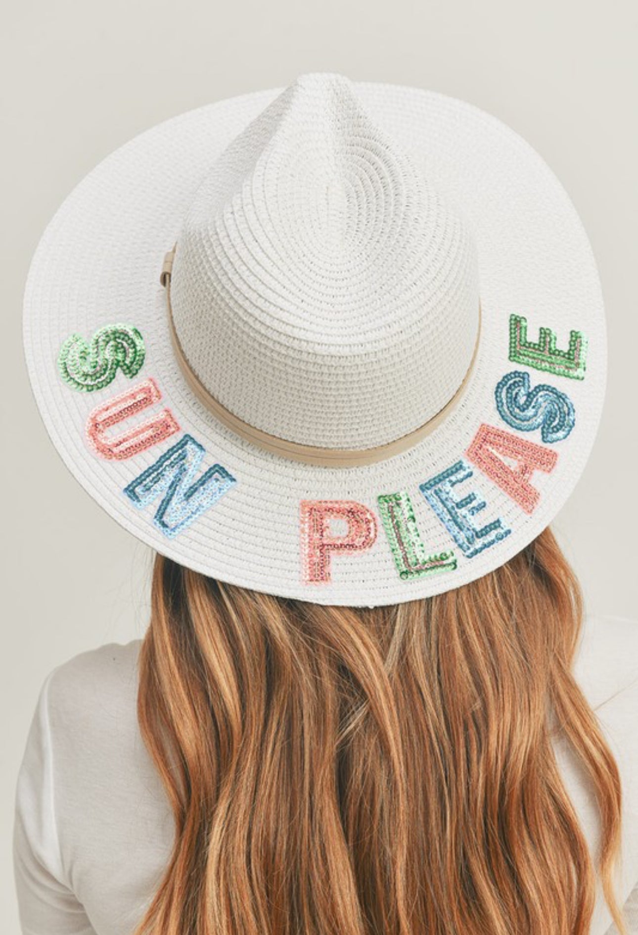 Sun Please Sequin White Beach Hat