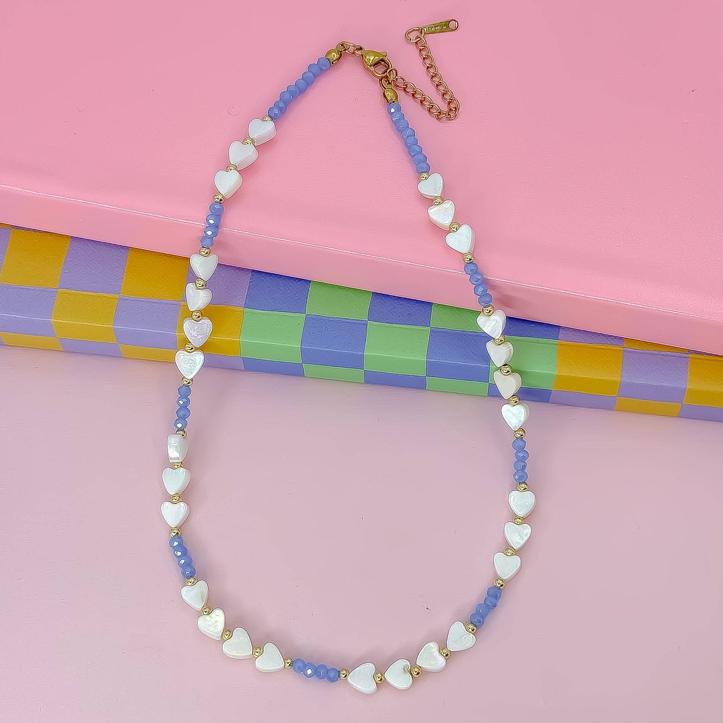 Candy Hearts Strand Necklace: Blue