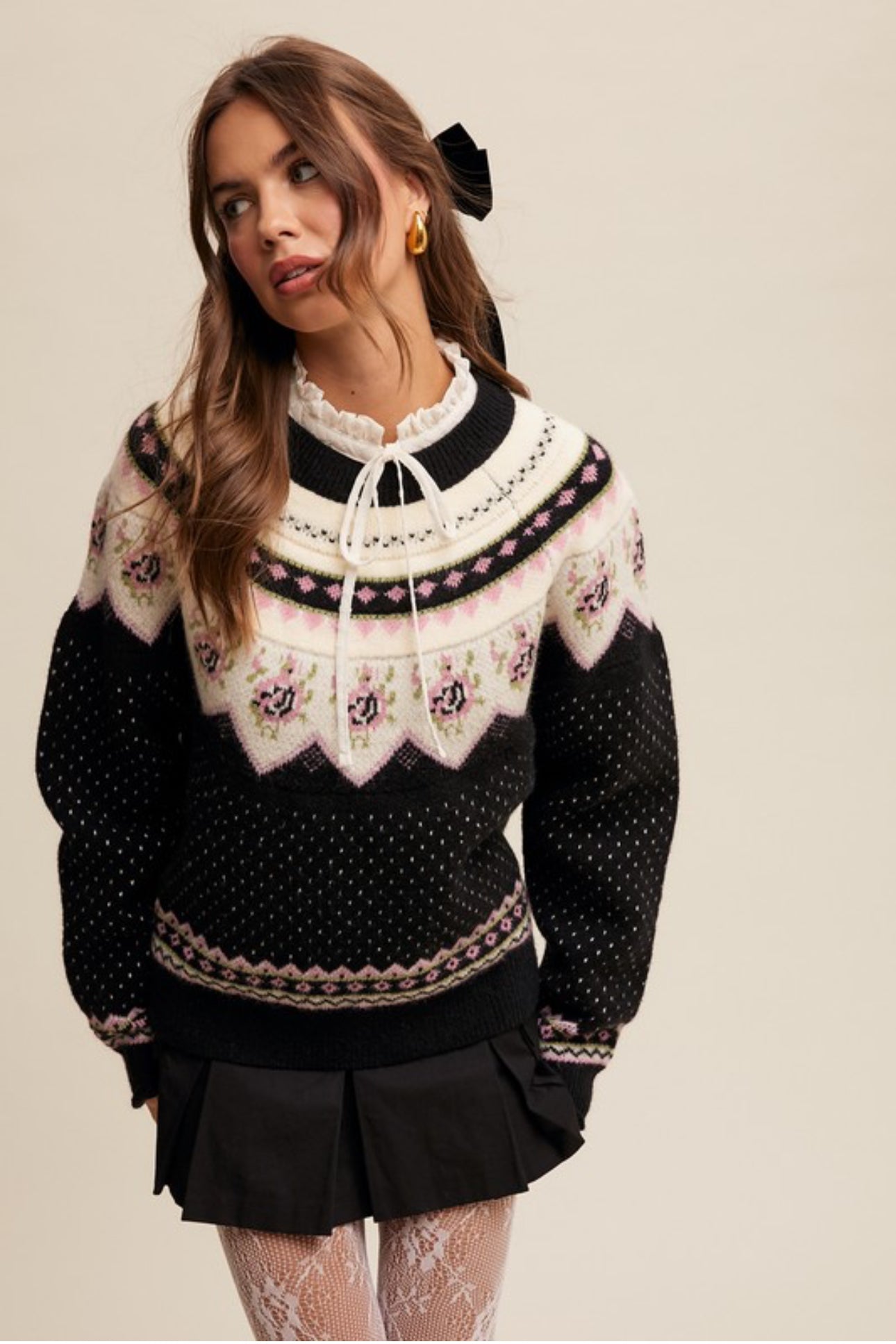 Black Vintage Pattern Crewneck Sweater