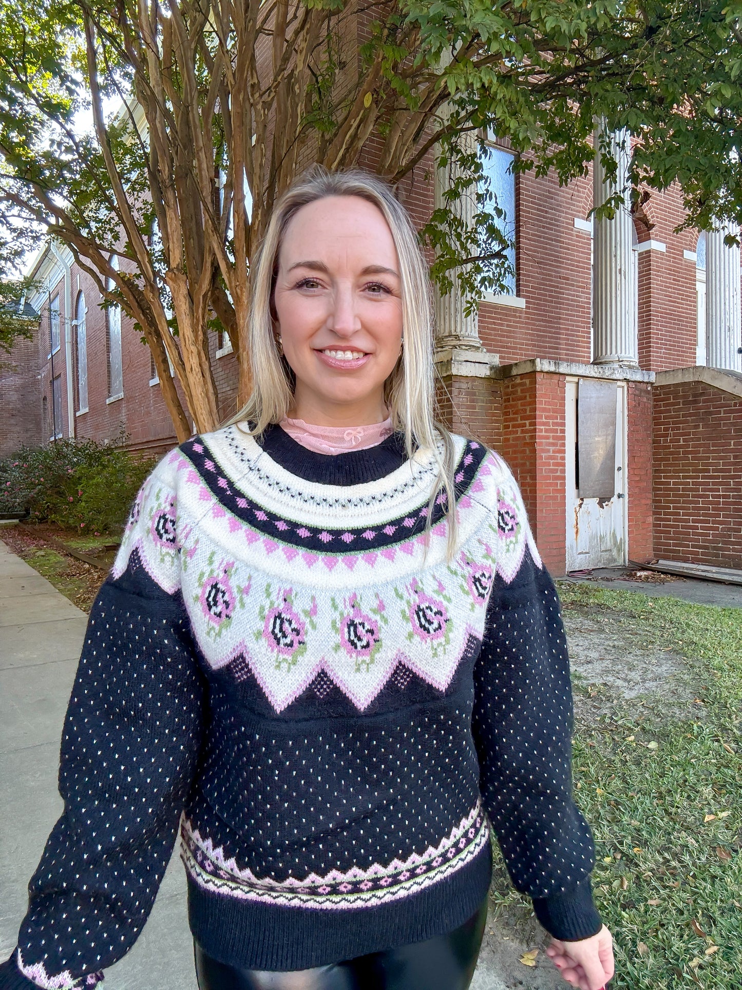 Black Vintage Pattern Crewneck Sweater