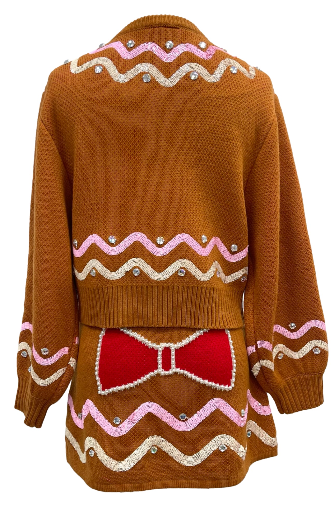Gingerbread Man Jeweled Bow Sweater