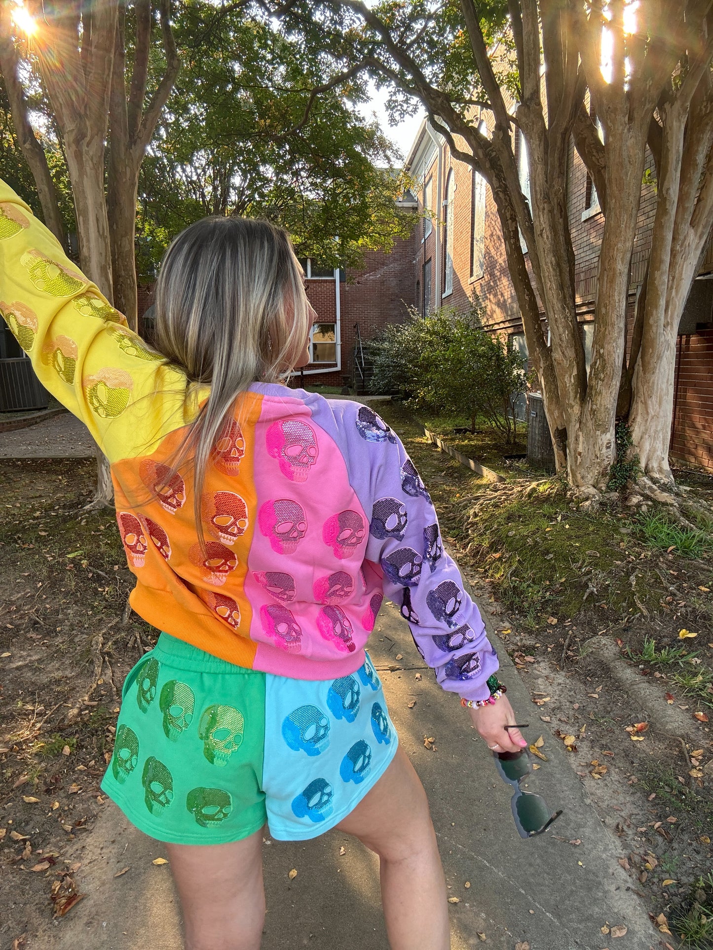 Multi Skull Colorblock Shorts