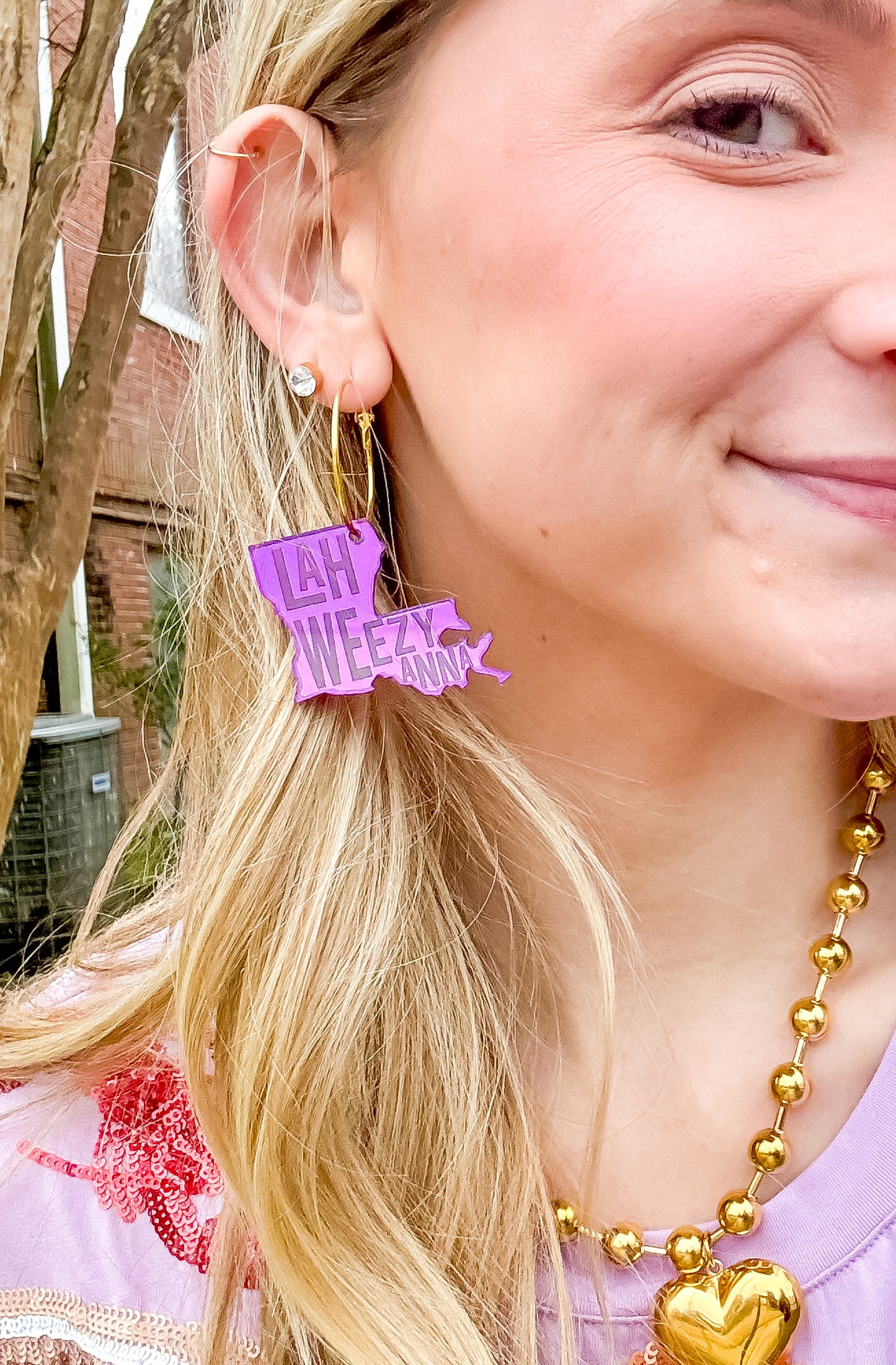 Purple Acrylic Louisiana State Hoop Earrings