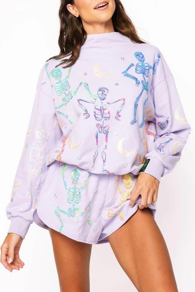 Lavender Dancing Skeletons Mock Neck Sweatshirt