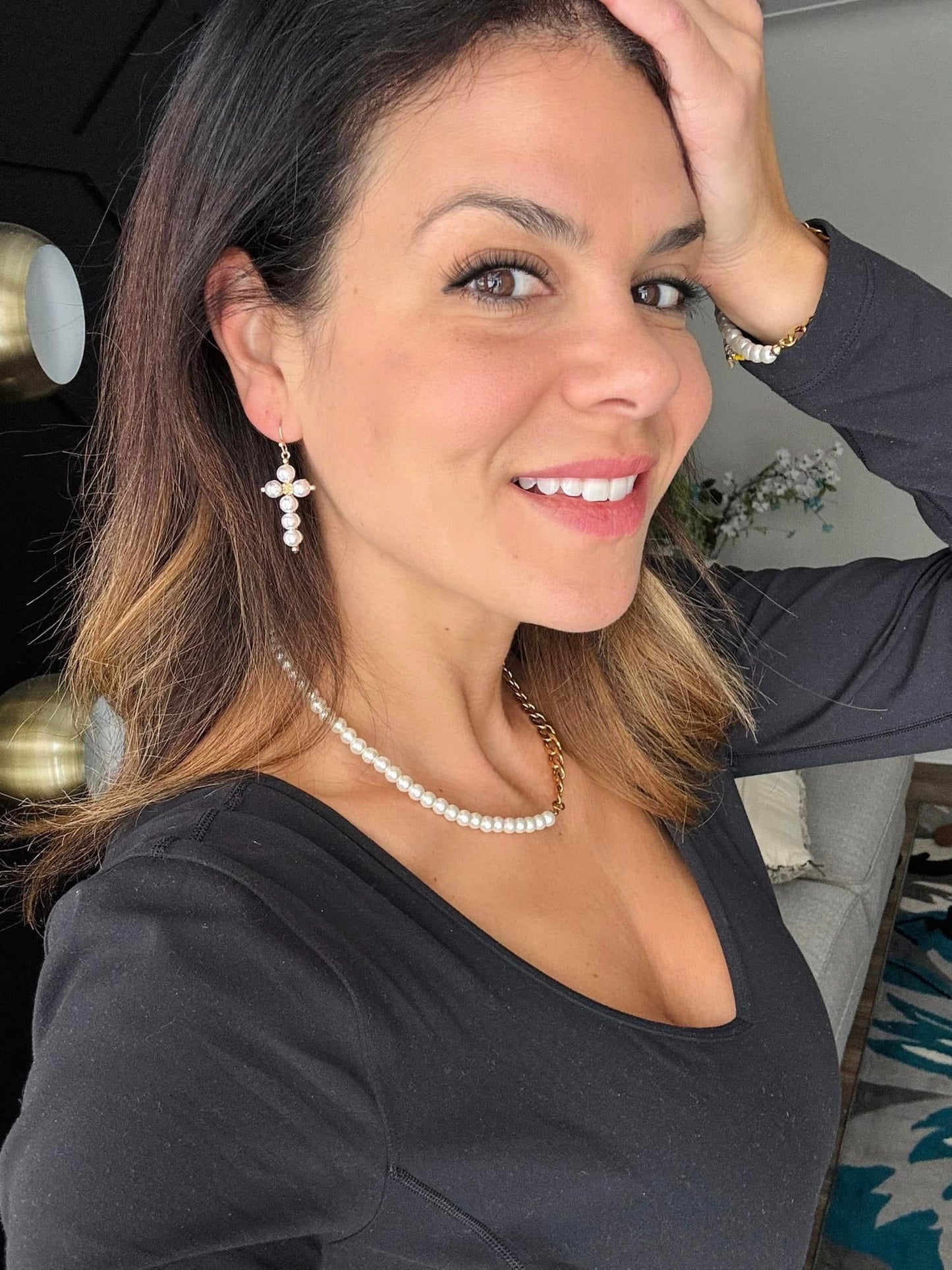 Love Like Jesus Pearl Cross Earrings
