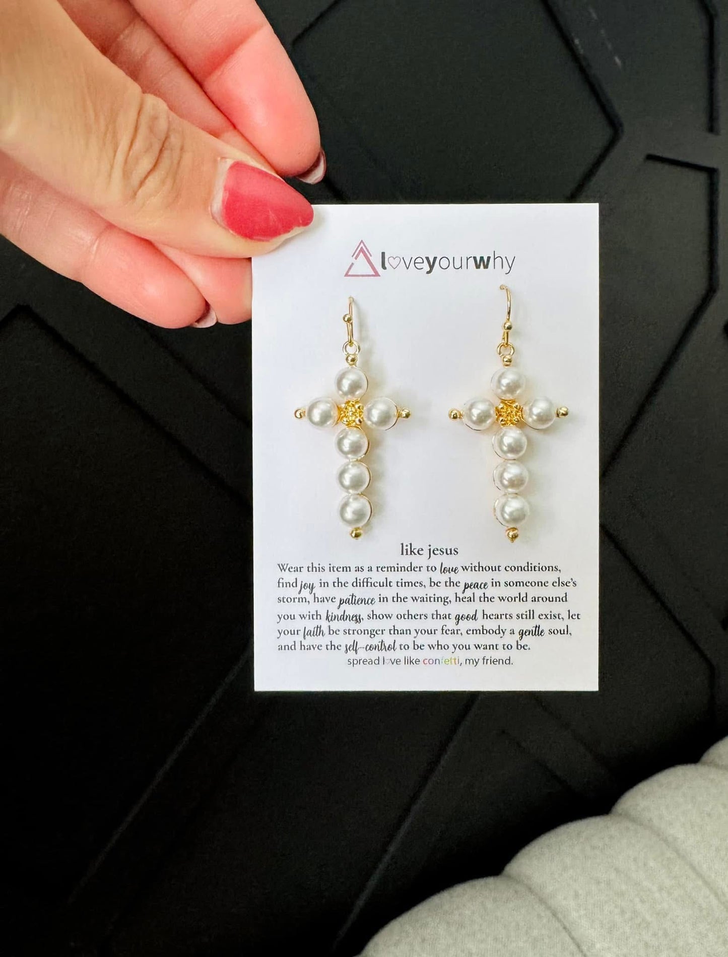 Love Like Jesus Pearl Cross Earrings