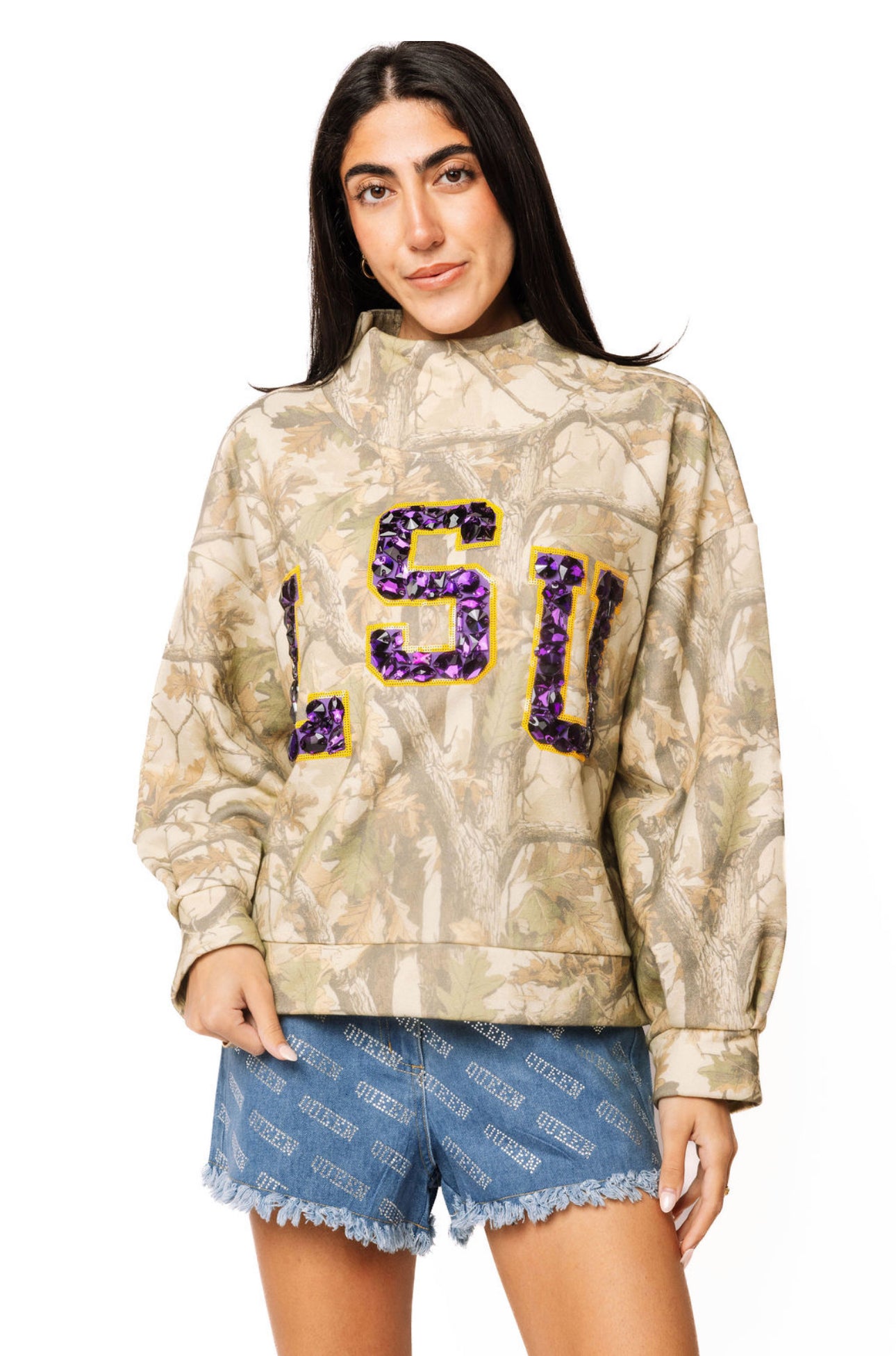 LSU Licensed Mockneck Camo Sweatshirt Preorder