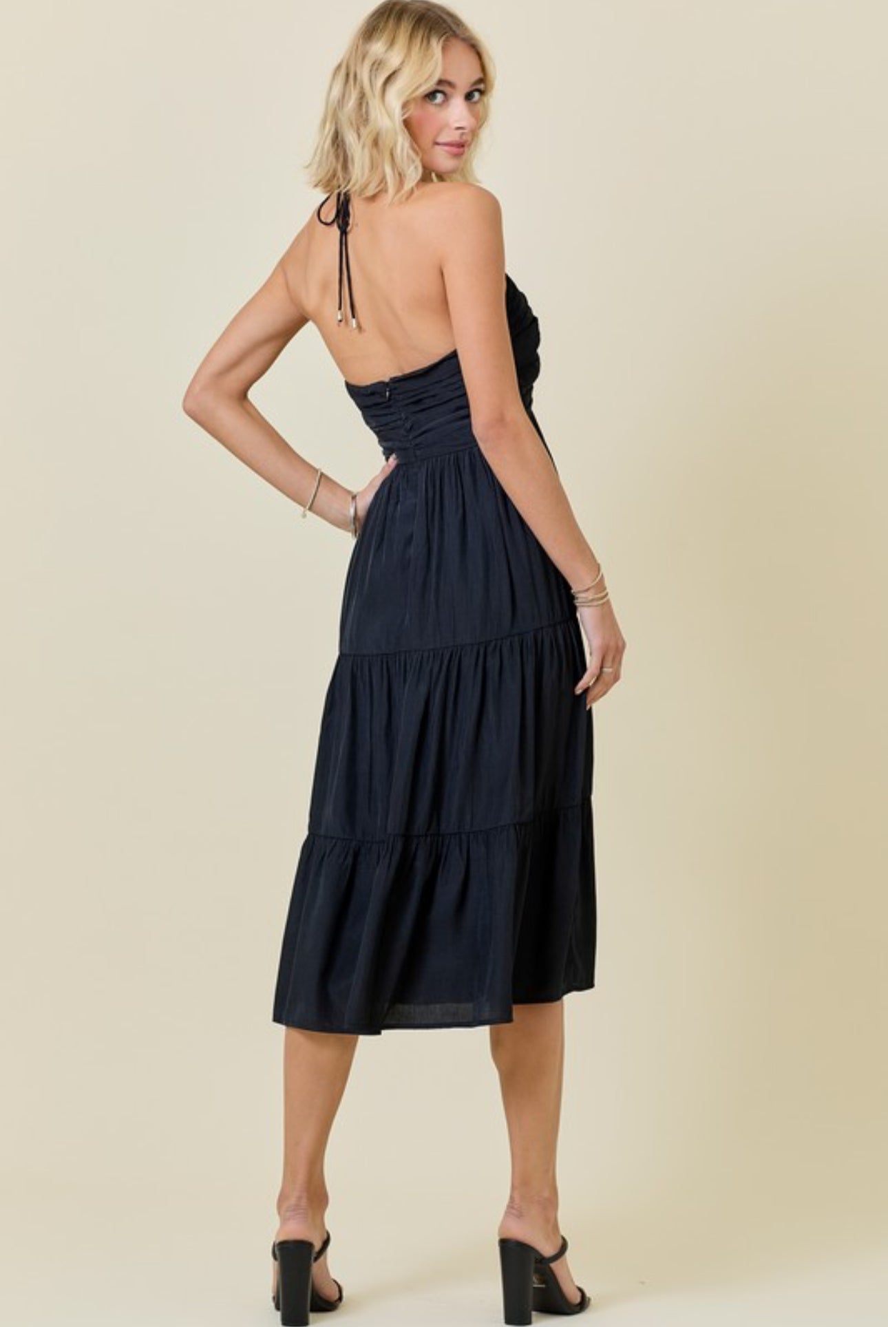 Seaside Noir Notched Midi Dress