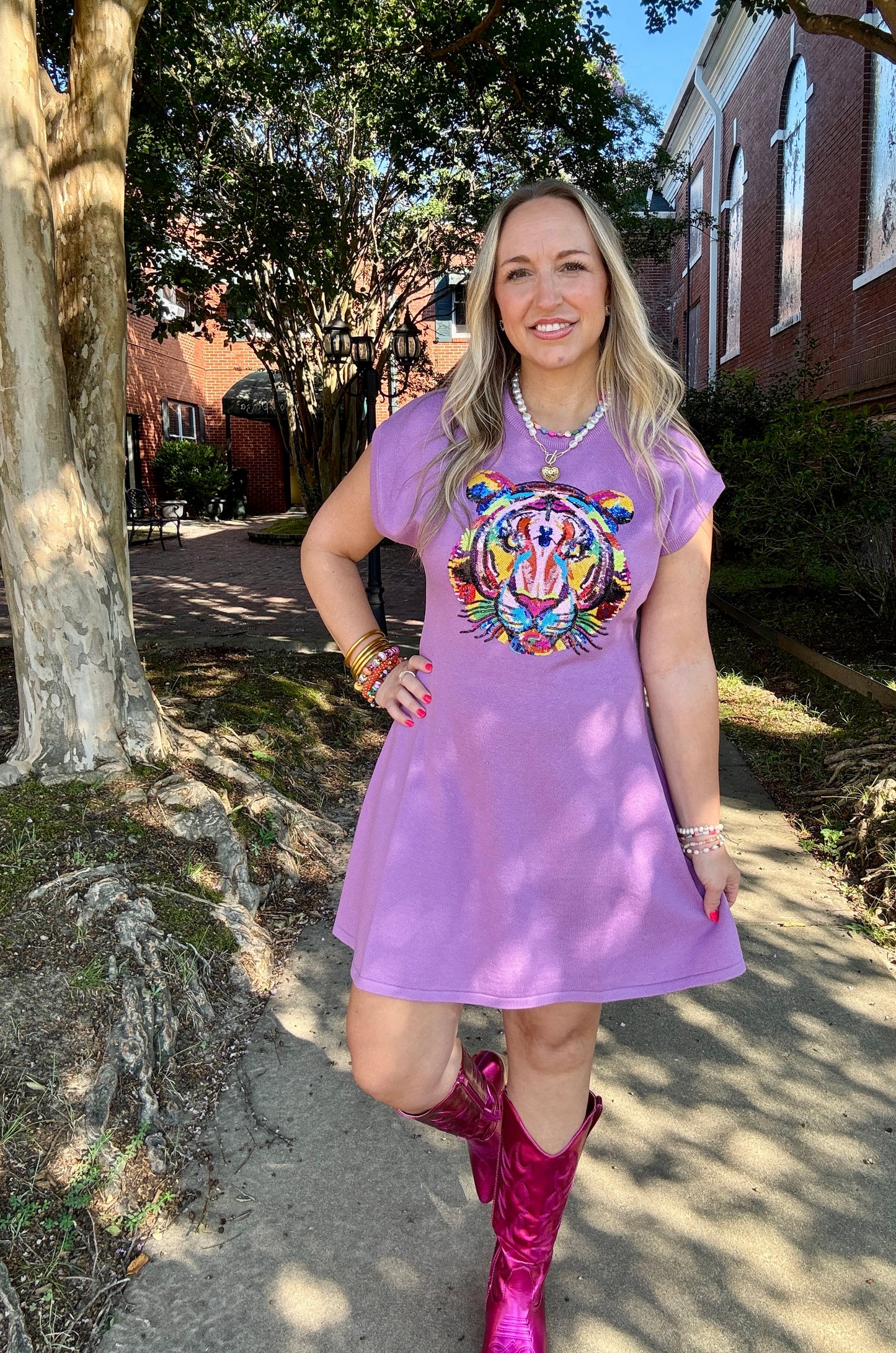 Rainbow Tiger Head Lavender Dress