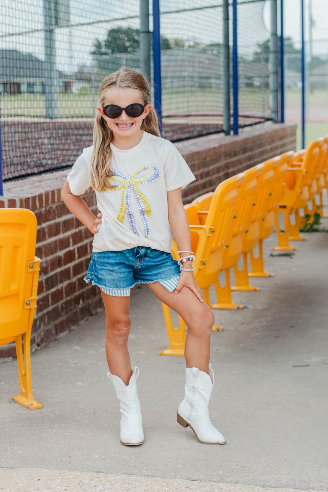 Purple and Gold Rhinestone Bow tee