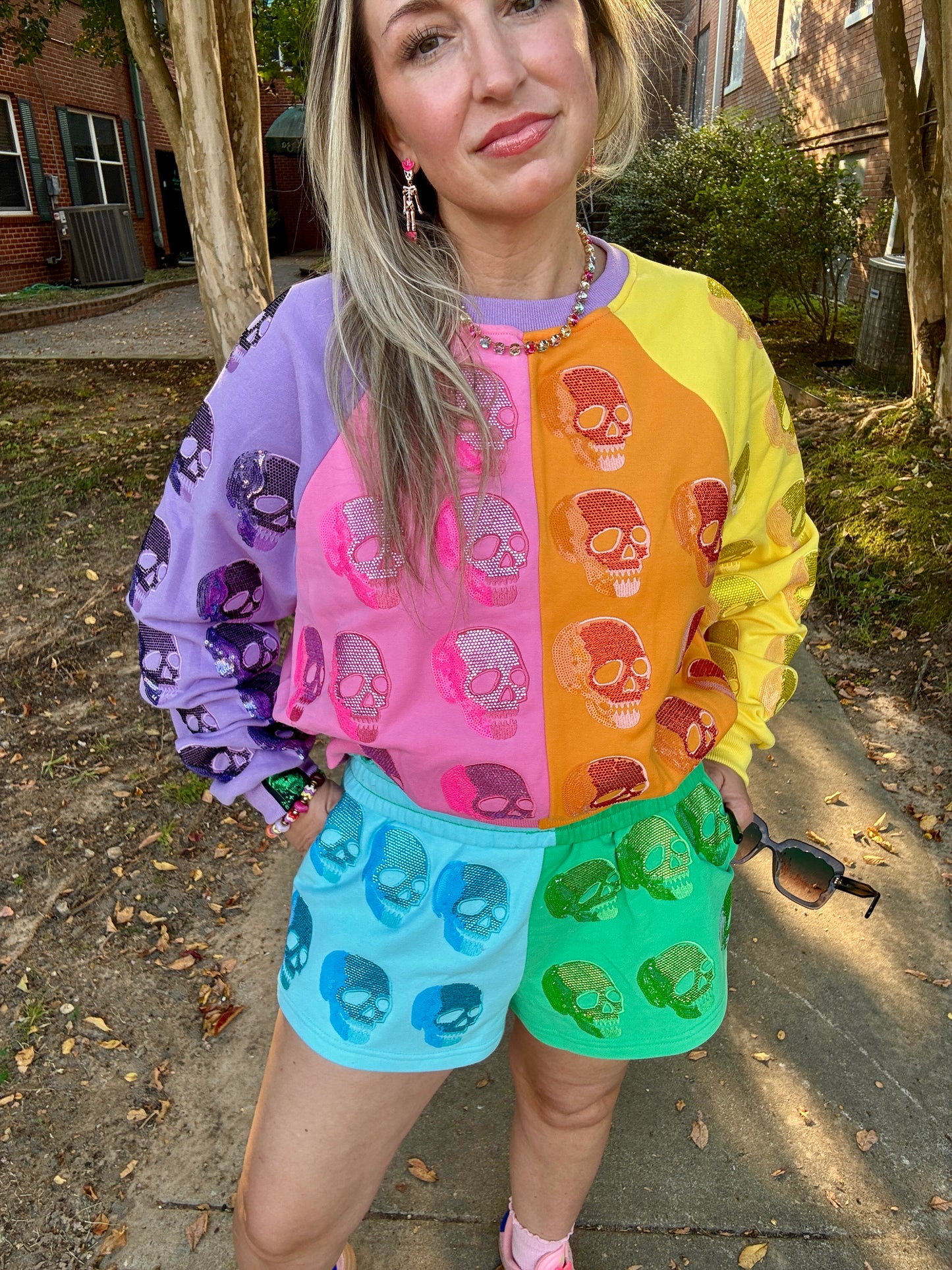 Multi Skull Colorblock Shorts