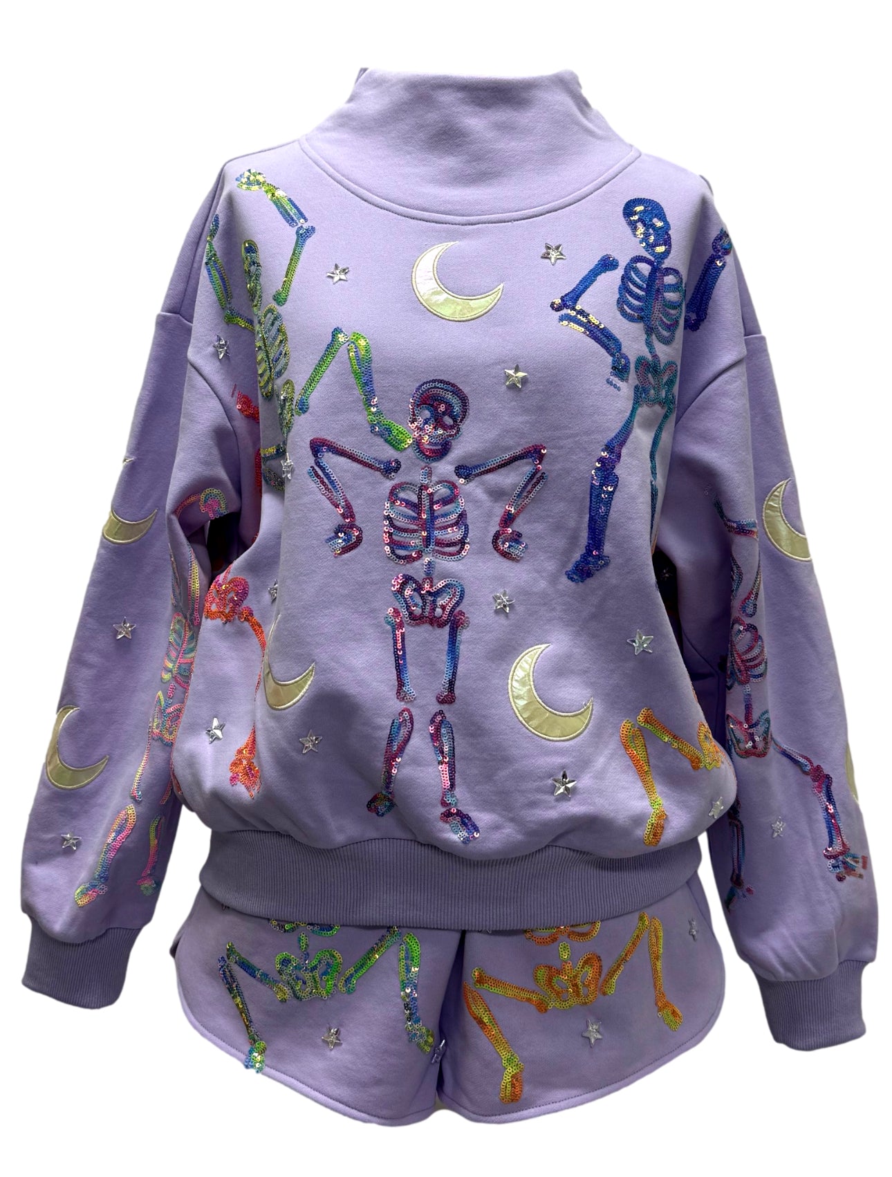 Lavender Dancing Skeletons Mock Neck Sweatshirt