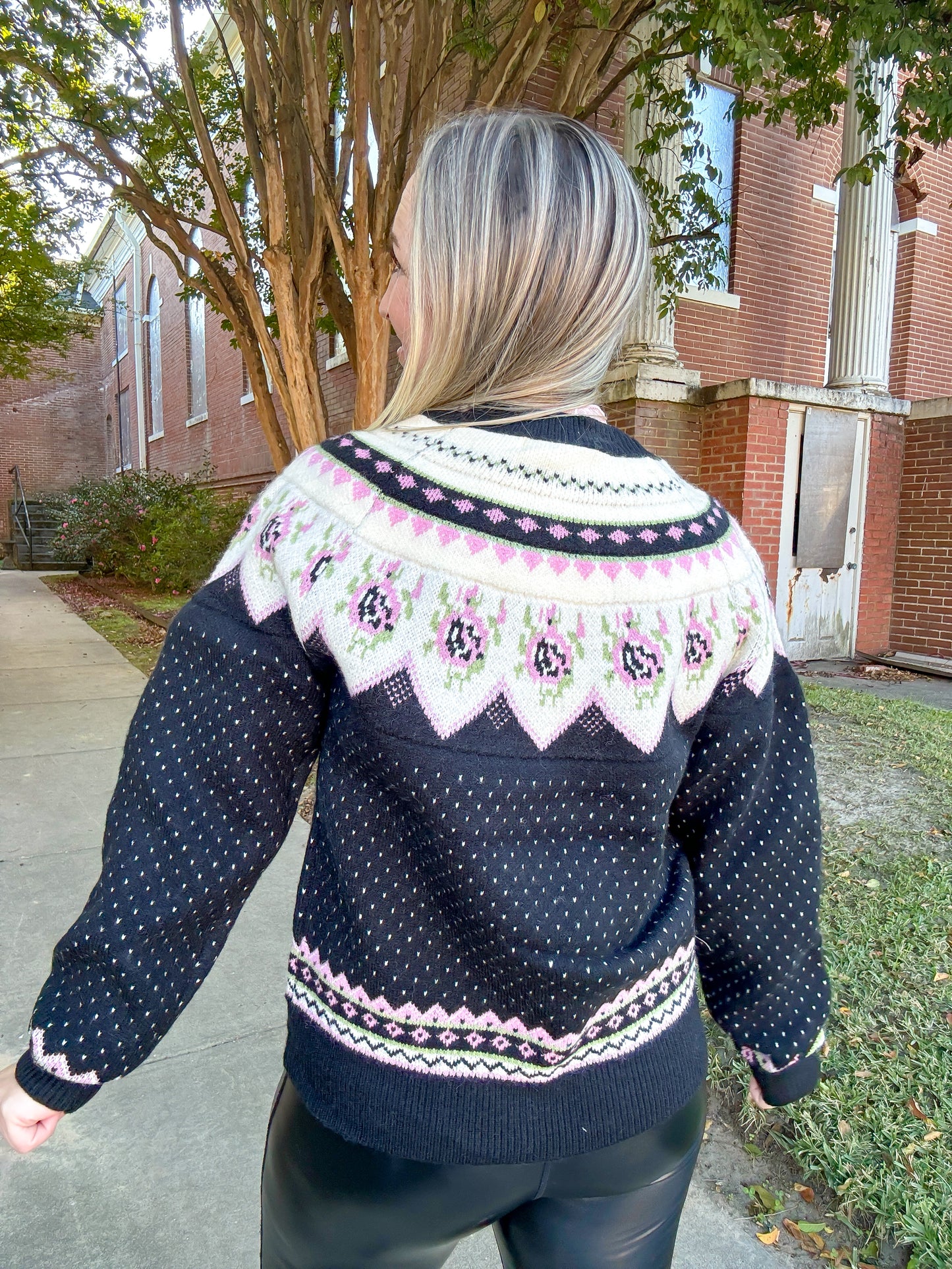 Black Vintage Pattern Crewneck Sweater