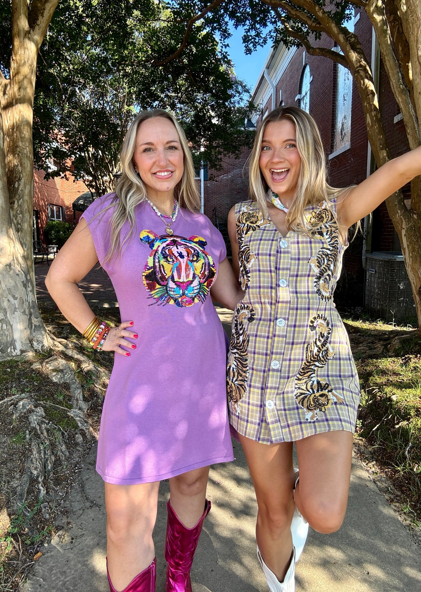 Purple and Yellow Plaid Tiger Dress