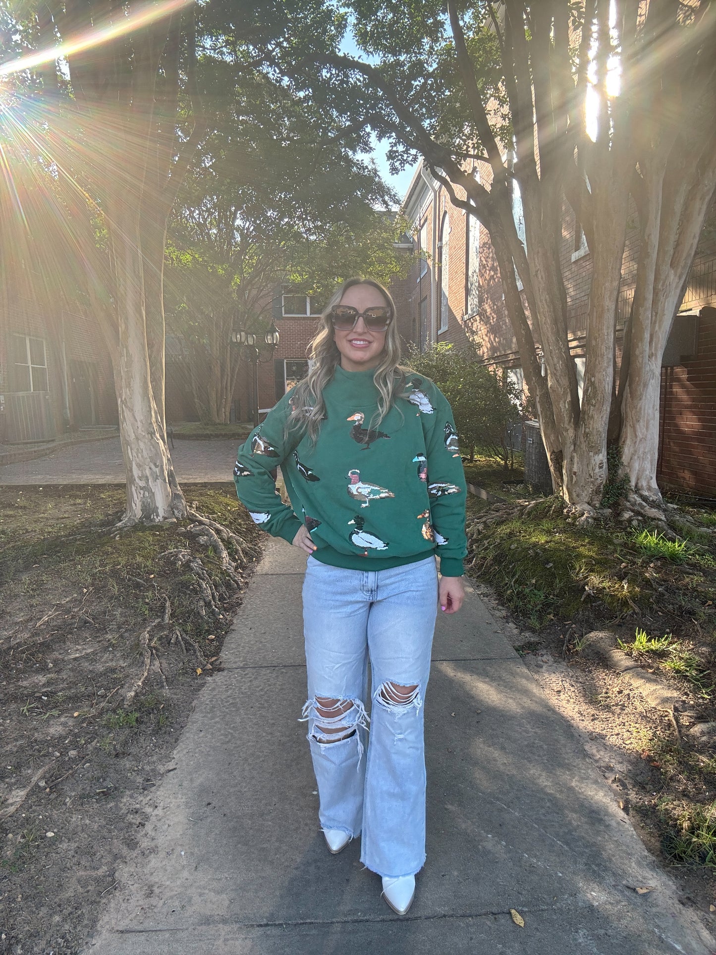 Dark Green Duck Mock Neck Sweatshirt
