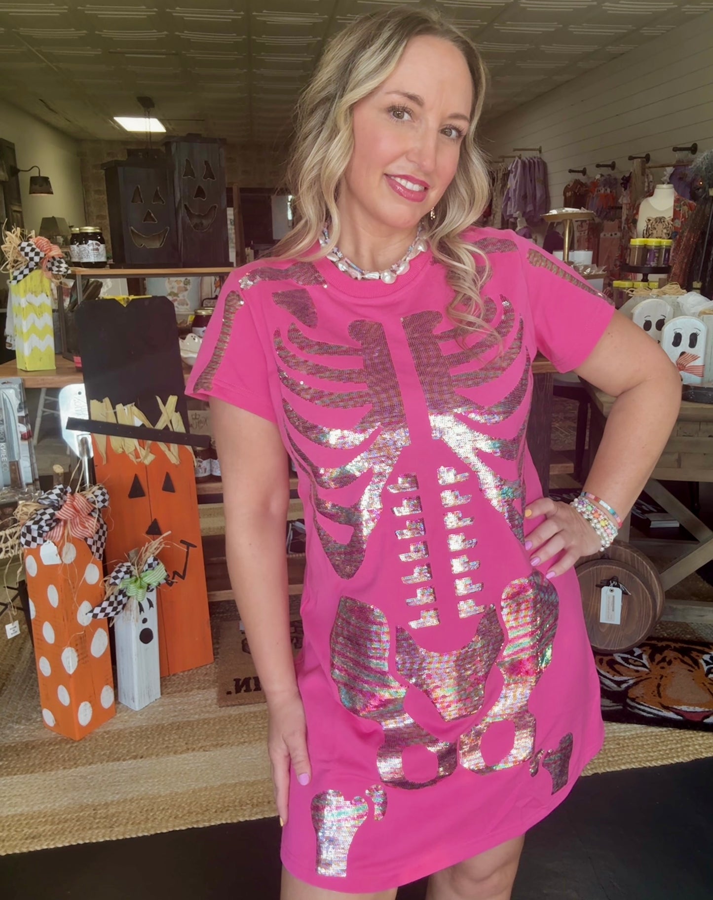 Hot Pink Skeleton Body Dress