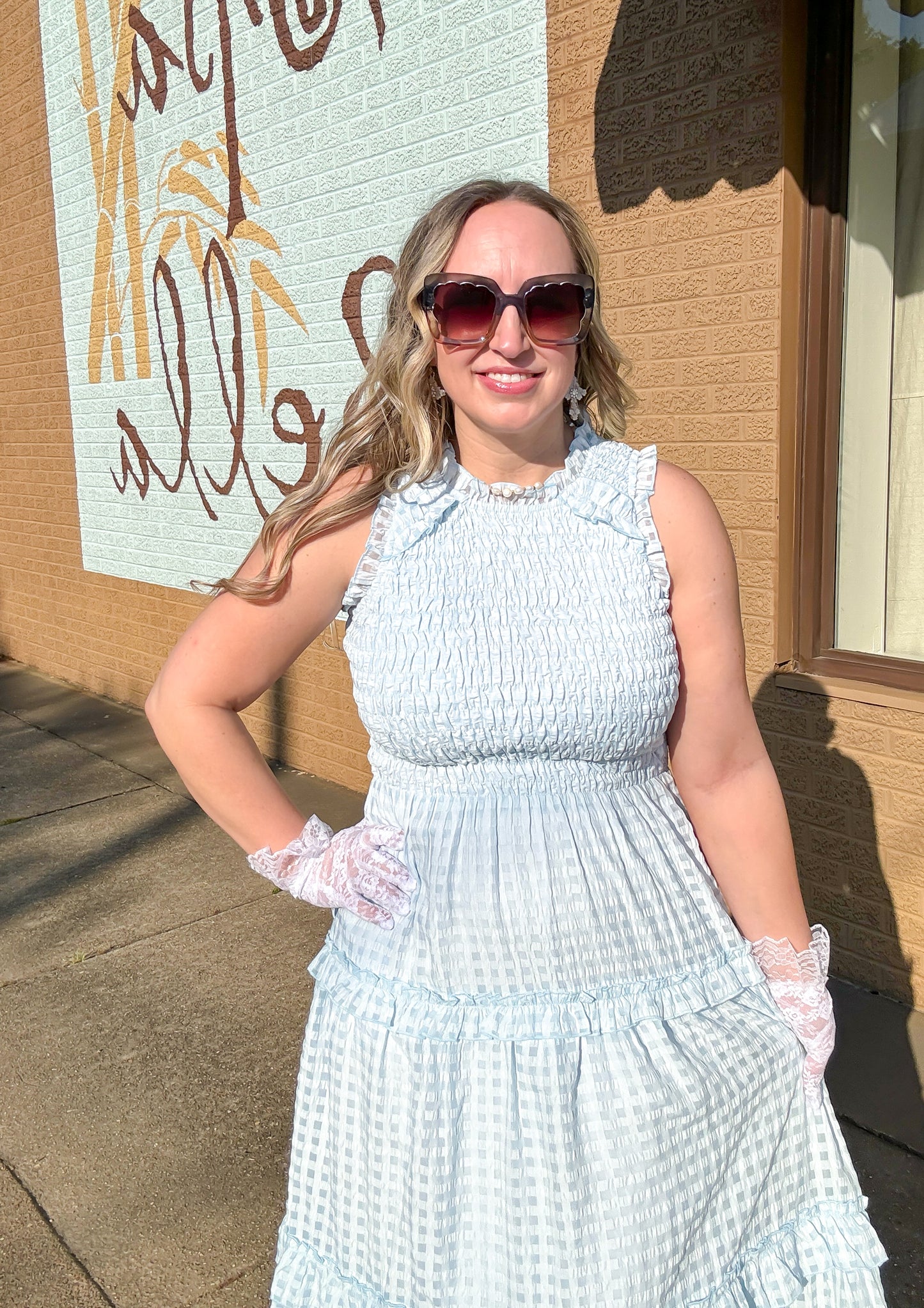 Gorgeous in Gingham Blue Ruffled Dress