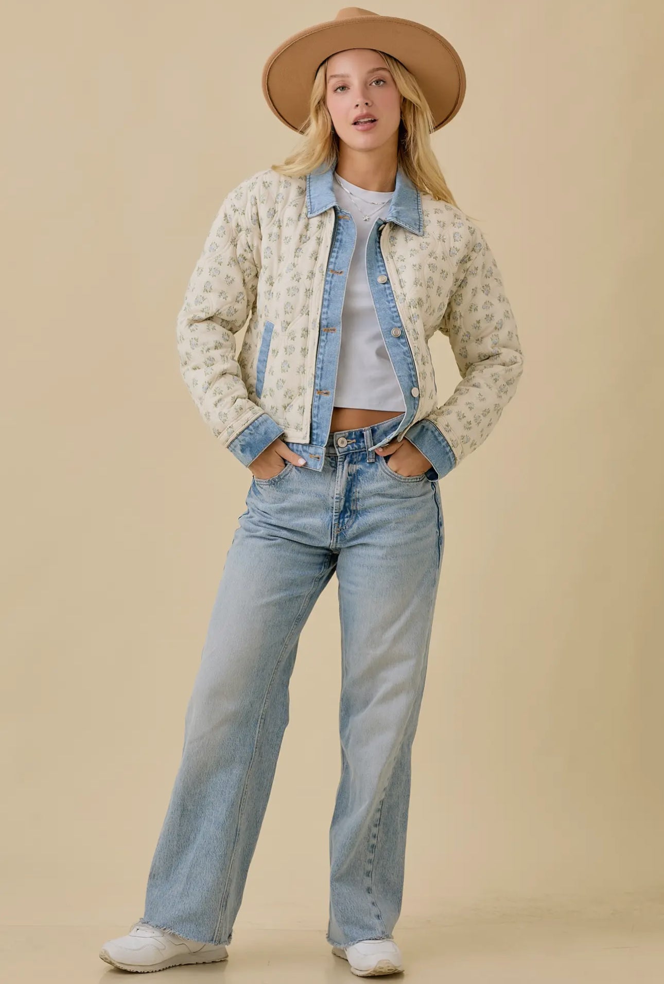 Floral Print Quilted Denim Jacket Preorder