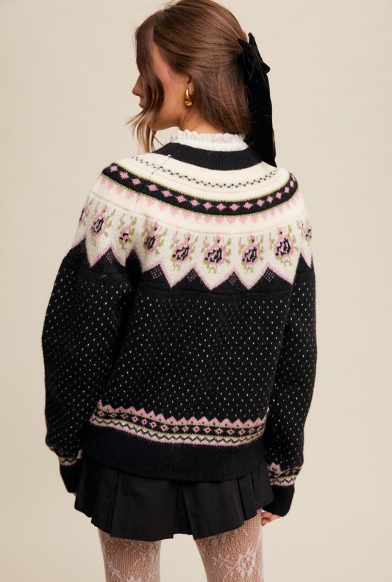 Black Vintage Pattern Crewneck Sweater