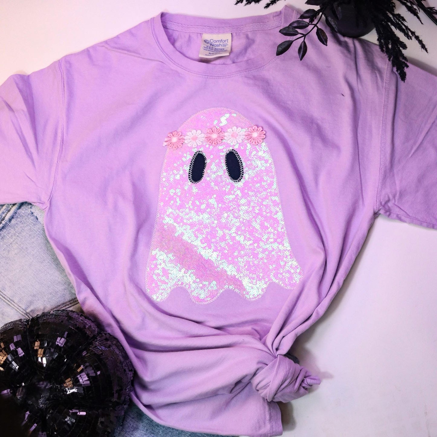 Lavender Groovy ghost sparkly Tee