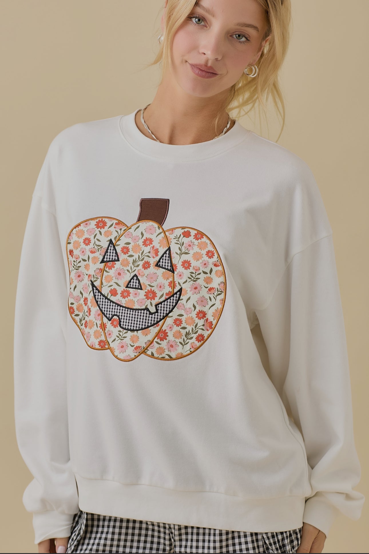 Floral Pumpkin Applique Sweater