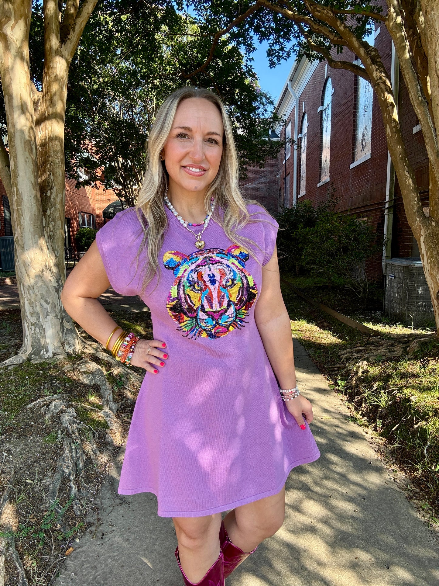 Rainbow Tiger Head Lavender Dress