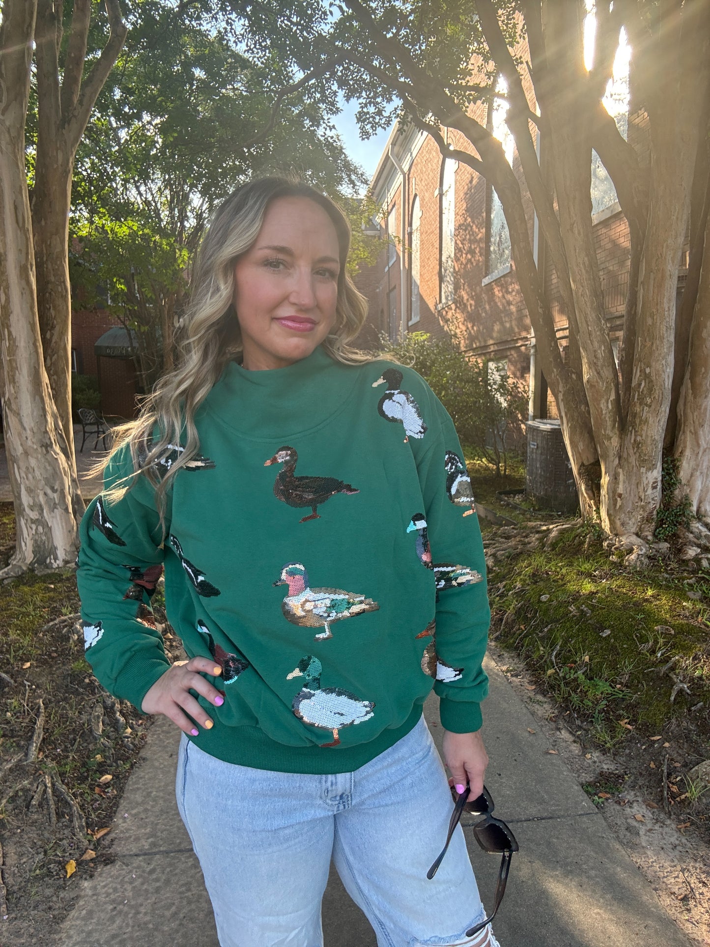Dark Green Duck Mock Neck Sweatshirt