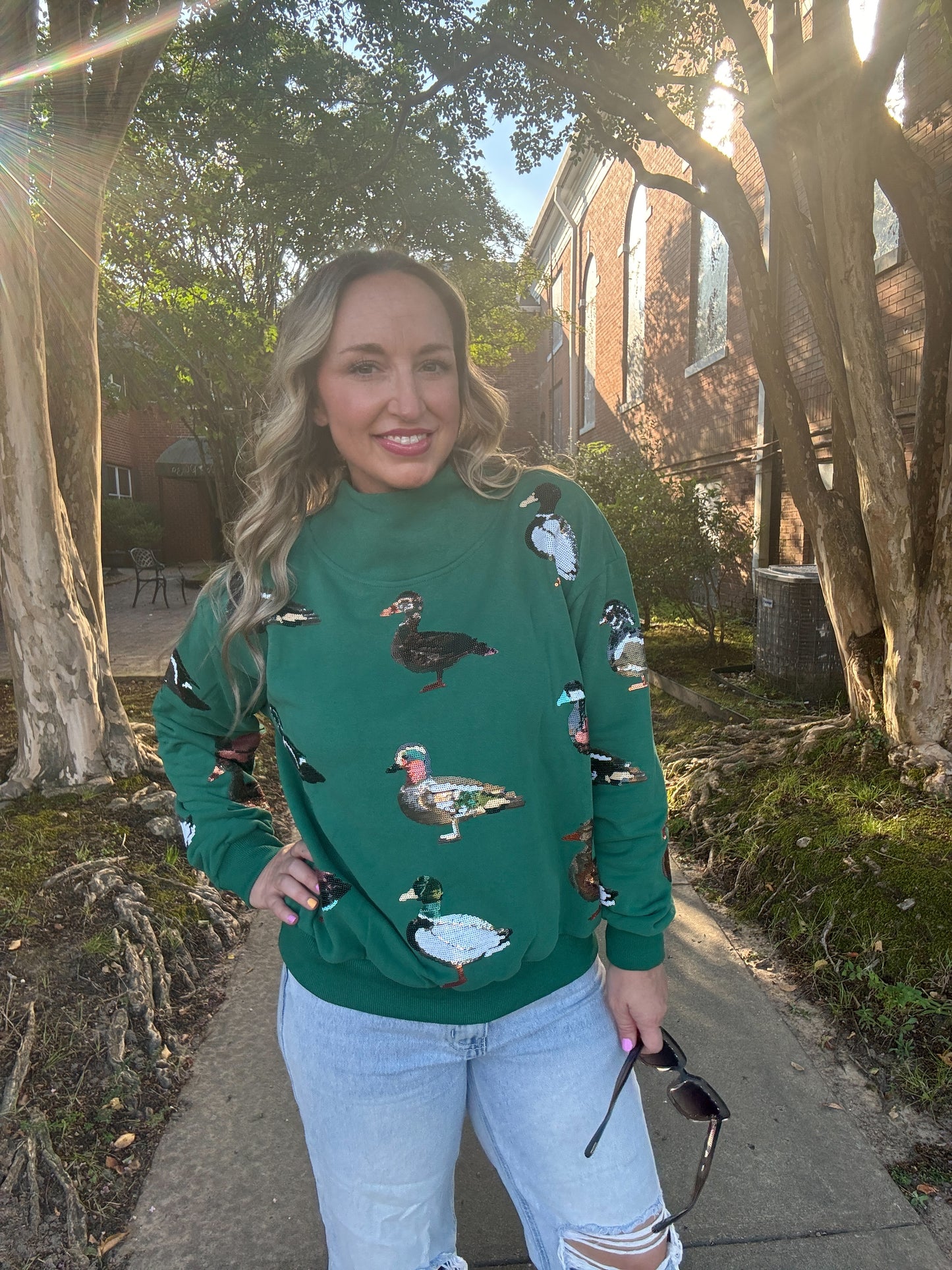 Dark Green Duck Mock Neck Sweatshirt