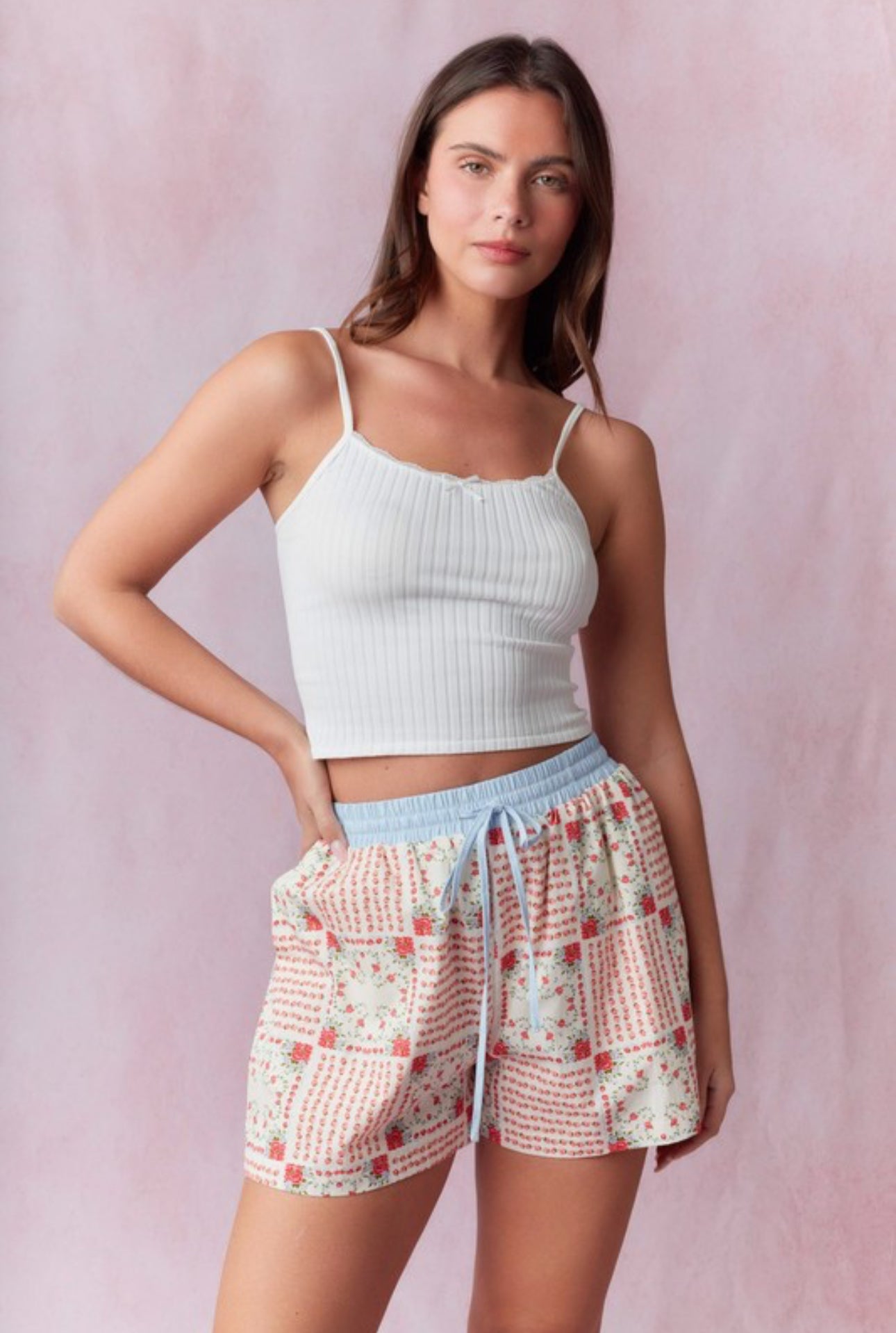 Floral Block Print Cotton Shorts