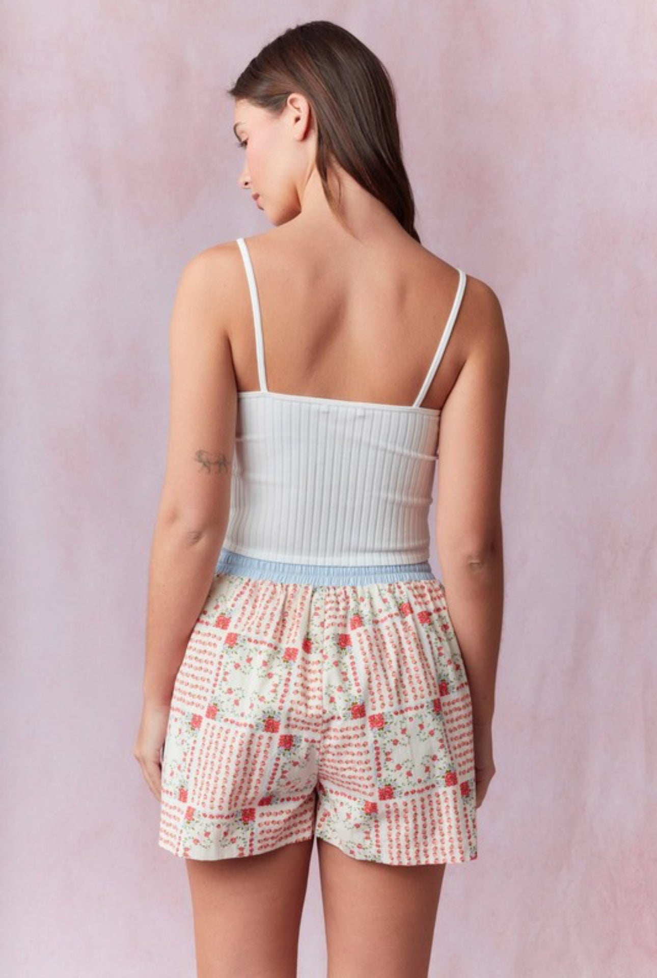 Floral Block Print Cotton Shorts