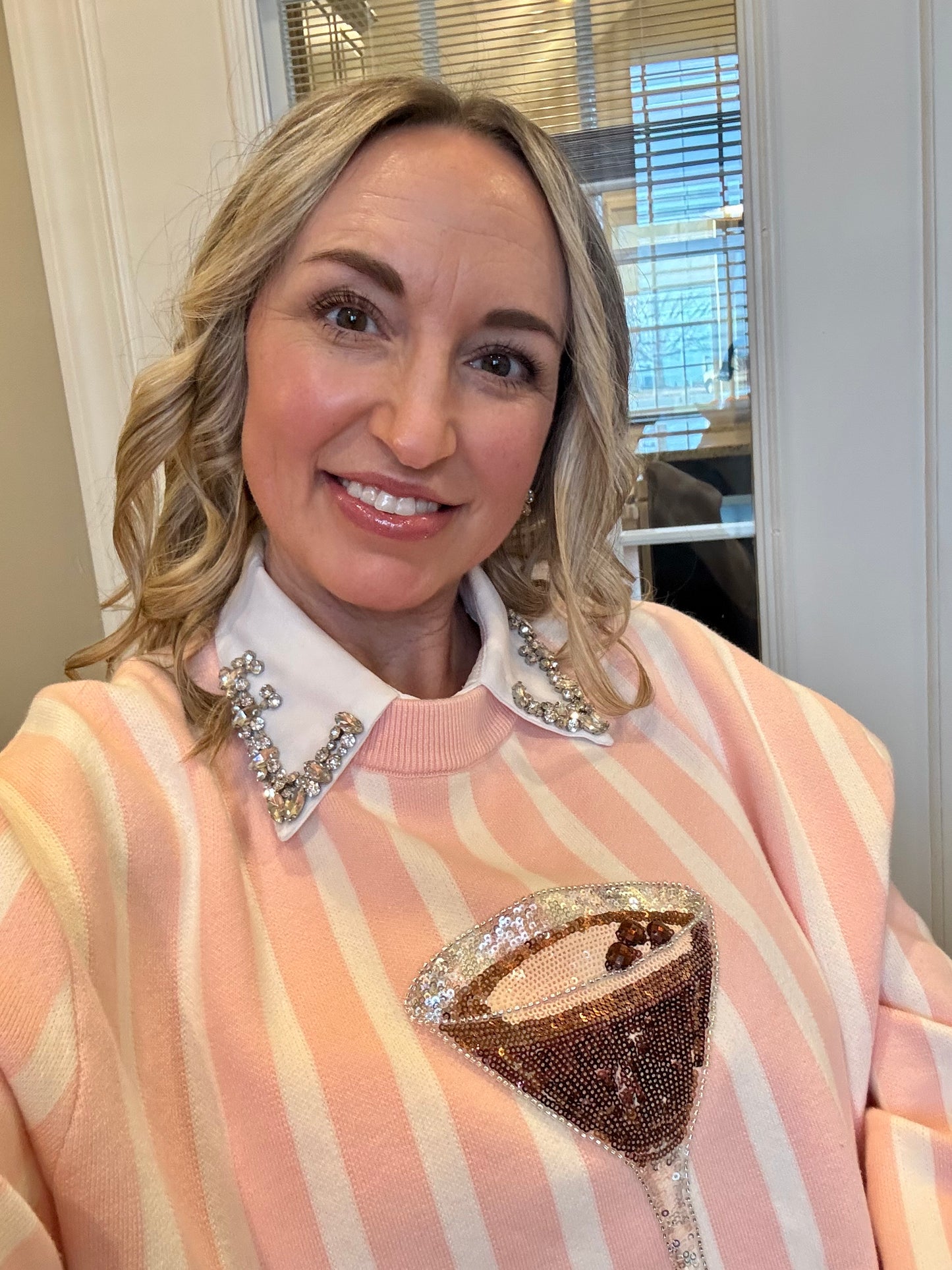 Pink and White Espresso Sweater