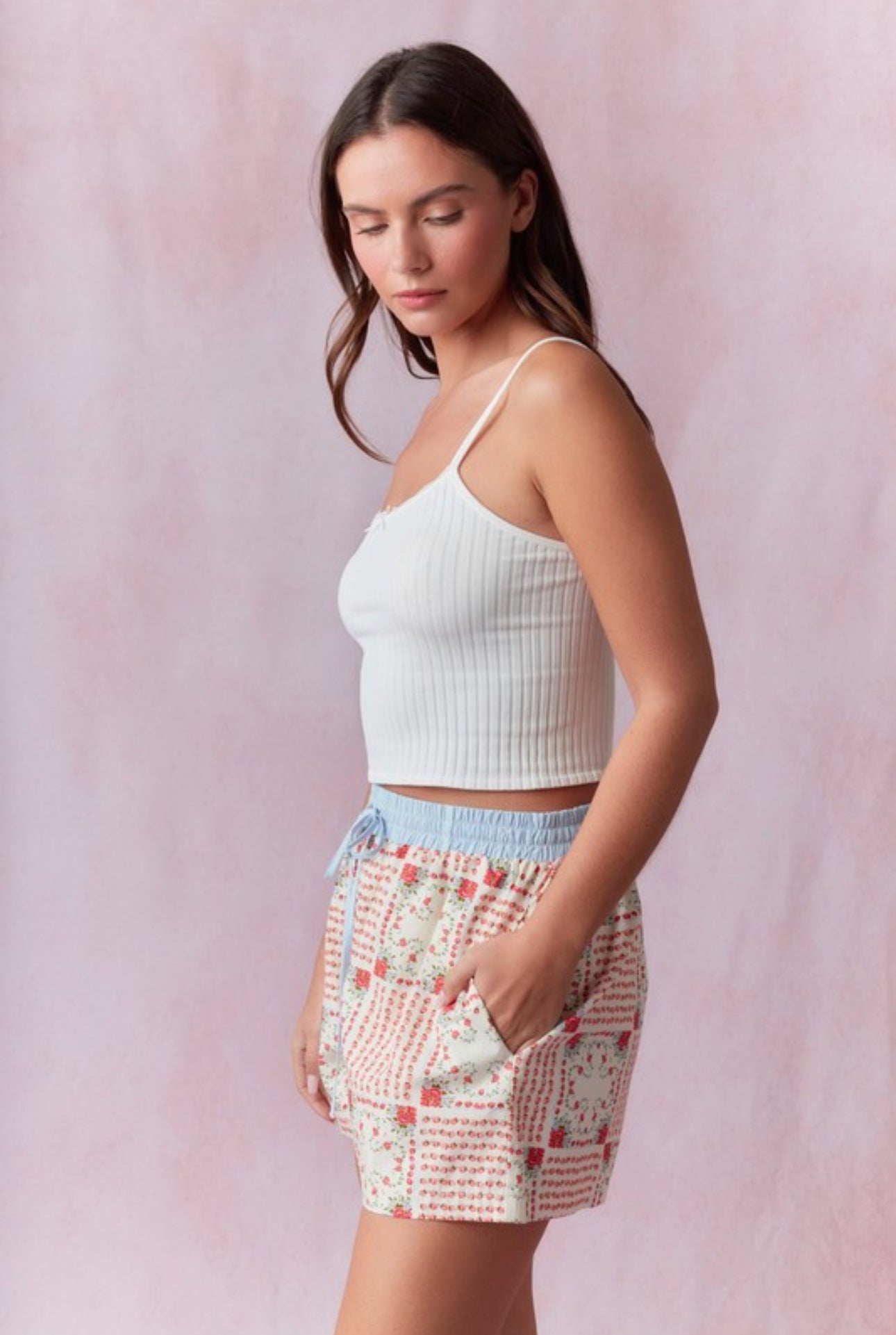 Floral Block Print Cotton Shorts