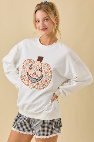 Floral Pumpkin Applique Sweater