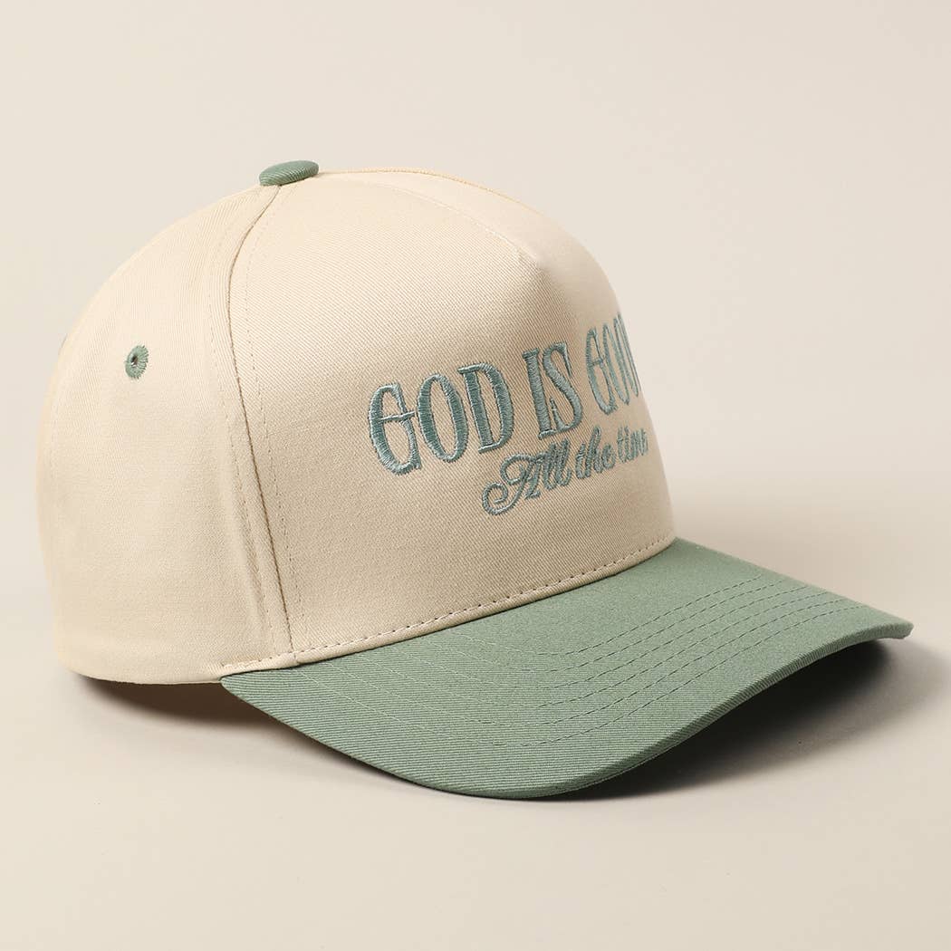 God Is Good All The Time Embroidery Trucker Hat: SAGE / ONE SIZE