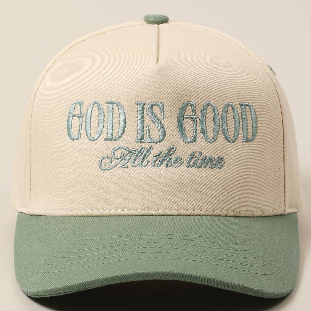 God Is Good All The Time Embroidery Trucker Hat: SAGE / ONE SIZE