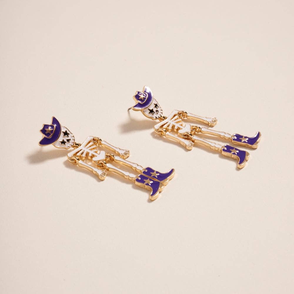 Cowboy Skeleton Earrings Pink or Purple